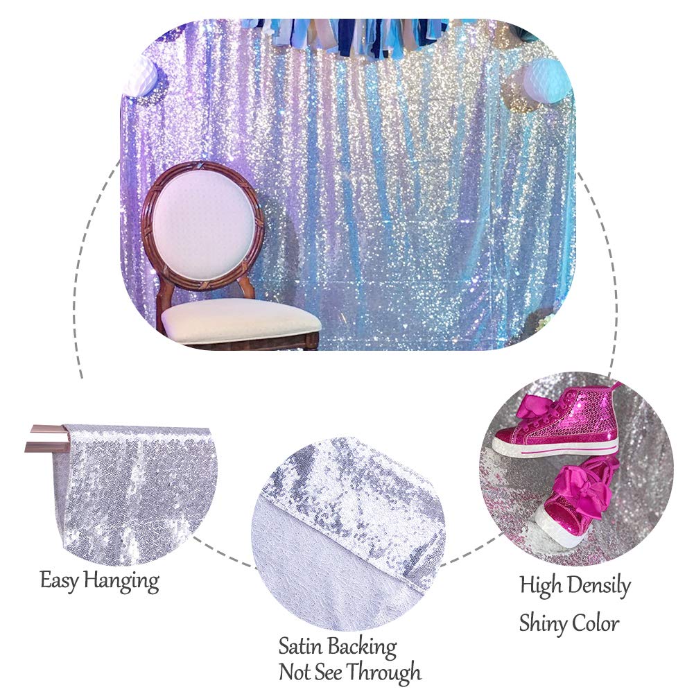 Squarepie Sequin Backdrop Non Transparent Background Sparkly Curtain For Wedding Party 6Ft X 8Ft Silver