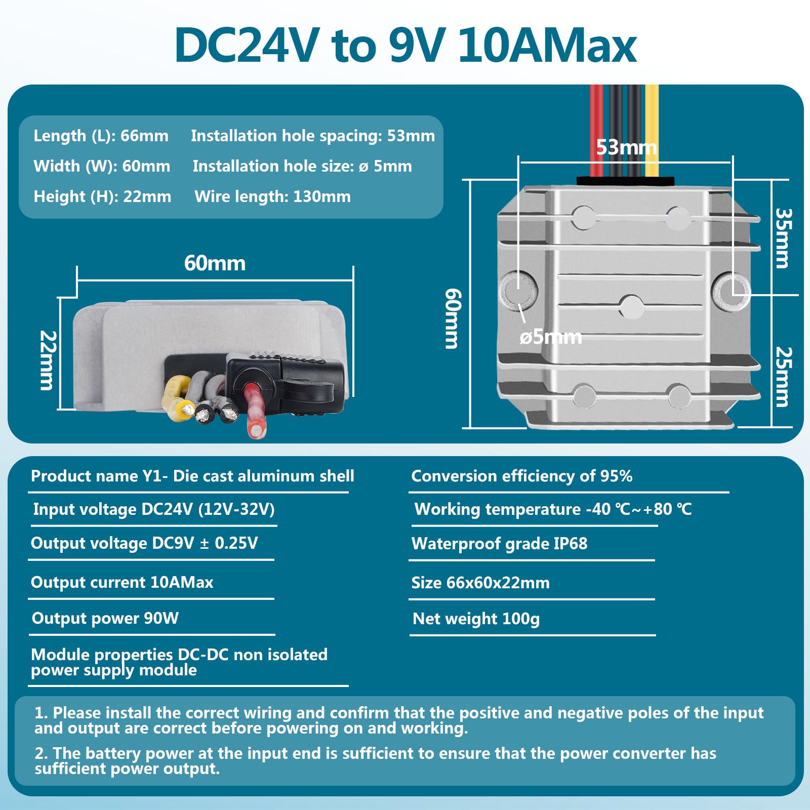 Dc Dc 9Ow 10A 9V Step Down Converter 12V 24V To 9V Power Transformer Converter With Fuse, Waterproof Voltage Regulator