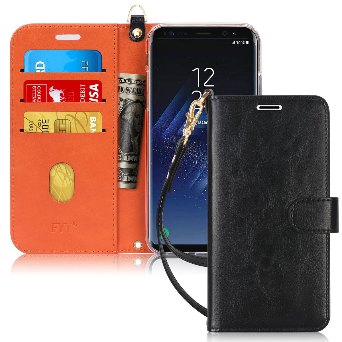 Fyy Designed For Samsung Galaxy S8 Case, Pu Leather Wallet Phone Case With Card Holder Flip Protective Case Cover [Kickstand Fea