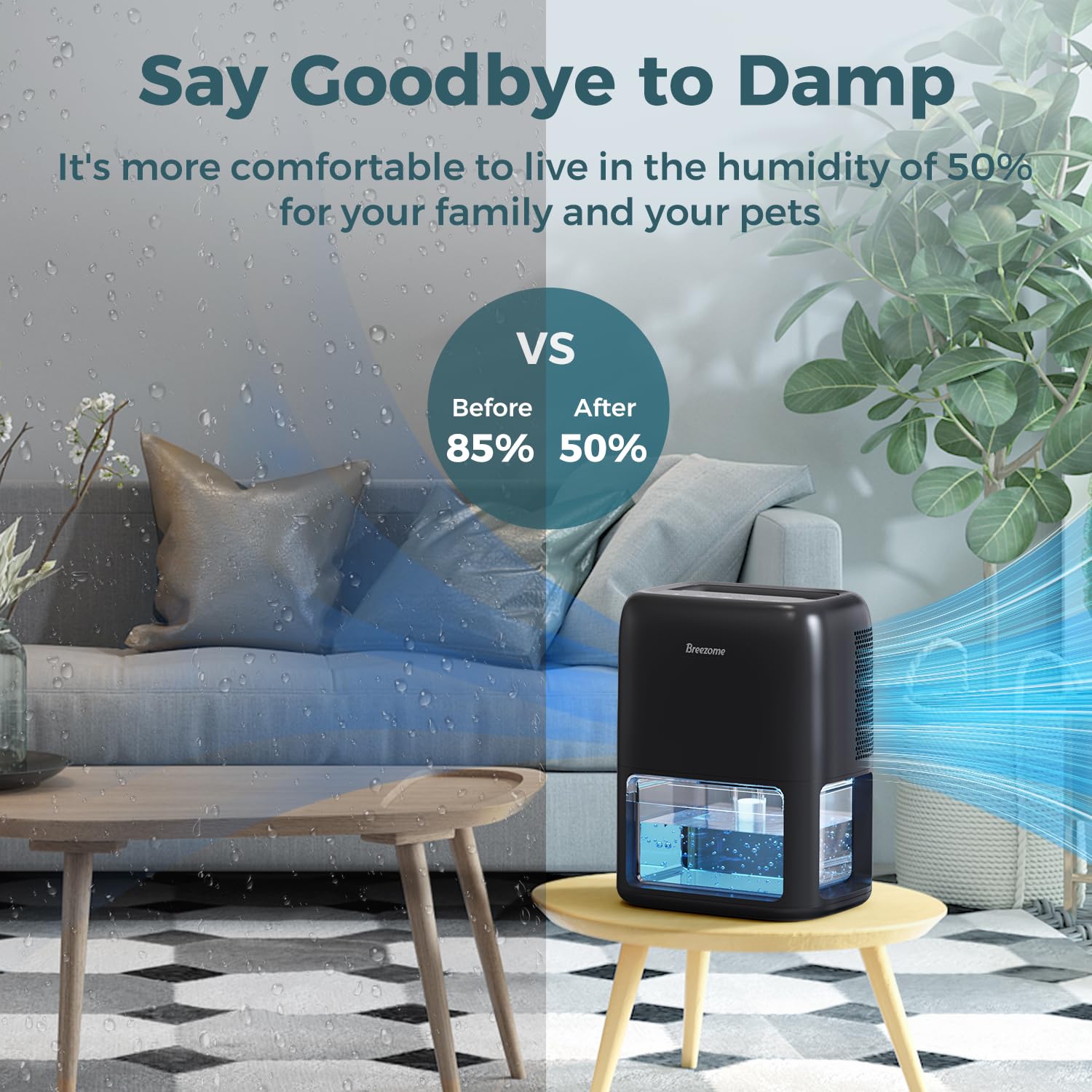 Breezome 60 Oz Dehumidifiers For Home, Dual Semiconductor Quiet Dehumidifier With Timer Auto Off Sleep Mode 7 Colors Light Porta