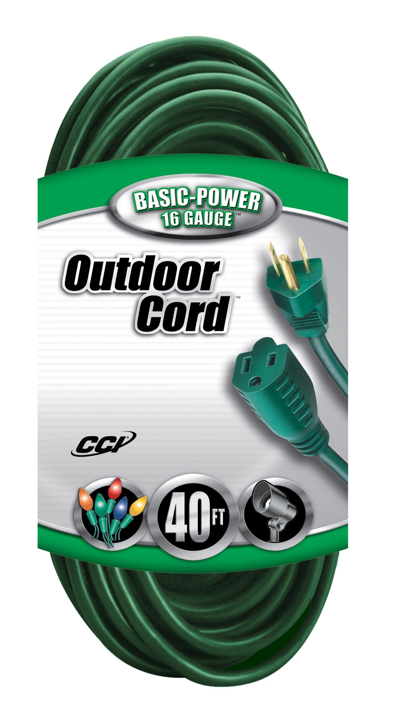 Woods Light Duty Outdoor Extension Cord, 40ft, 16 Gauge, 3 Conductor, Landscape Extension Cord, SJTW, Green, 23568805