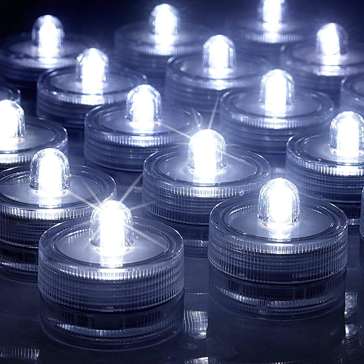 Shymery Submersible Led Lights,24 Pack Waterproof Tea Lights,White Led Tea Lights,Battery Powered Waterproof Led Lights For Vase
