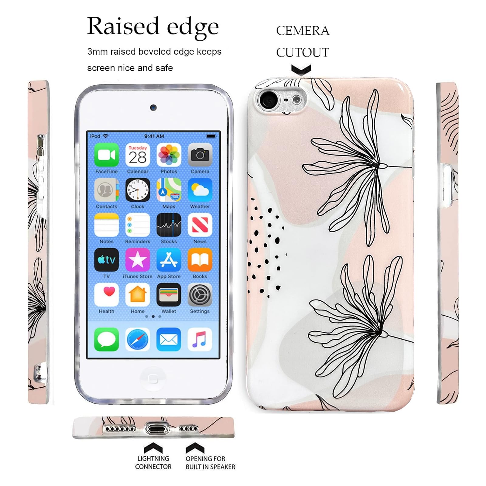 J.West Ipod Touch 7 Case, Ipod Touch 6 & 5 Case,Soft Boho Case With Floral Pattern Case Cover Modern Slim Silicone Bumper Shell