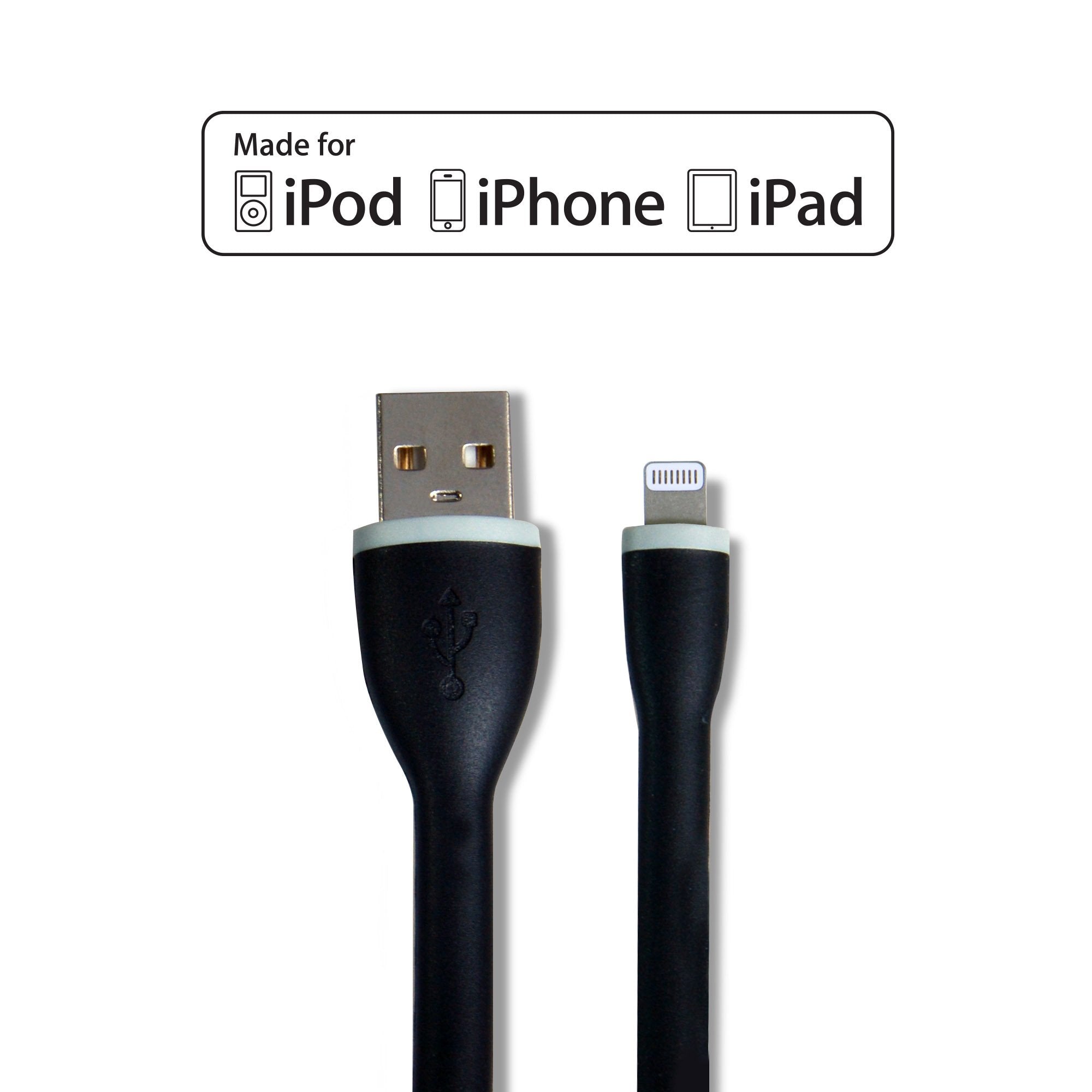 Gofanco Flexible & Durable Silicone Compatible With Apple Mfi Certified Charge & Sync Cable (Black) For Idevices - 9.8 Inches (2