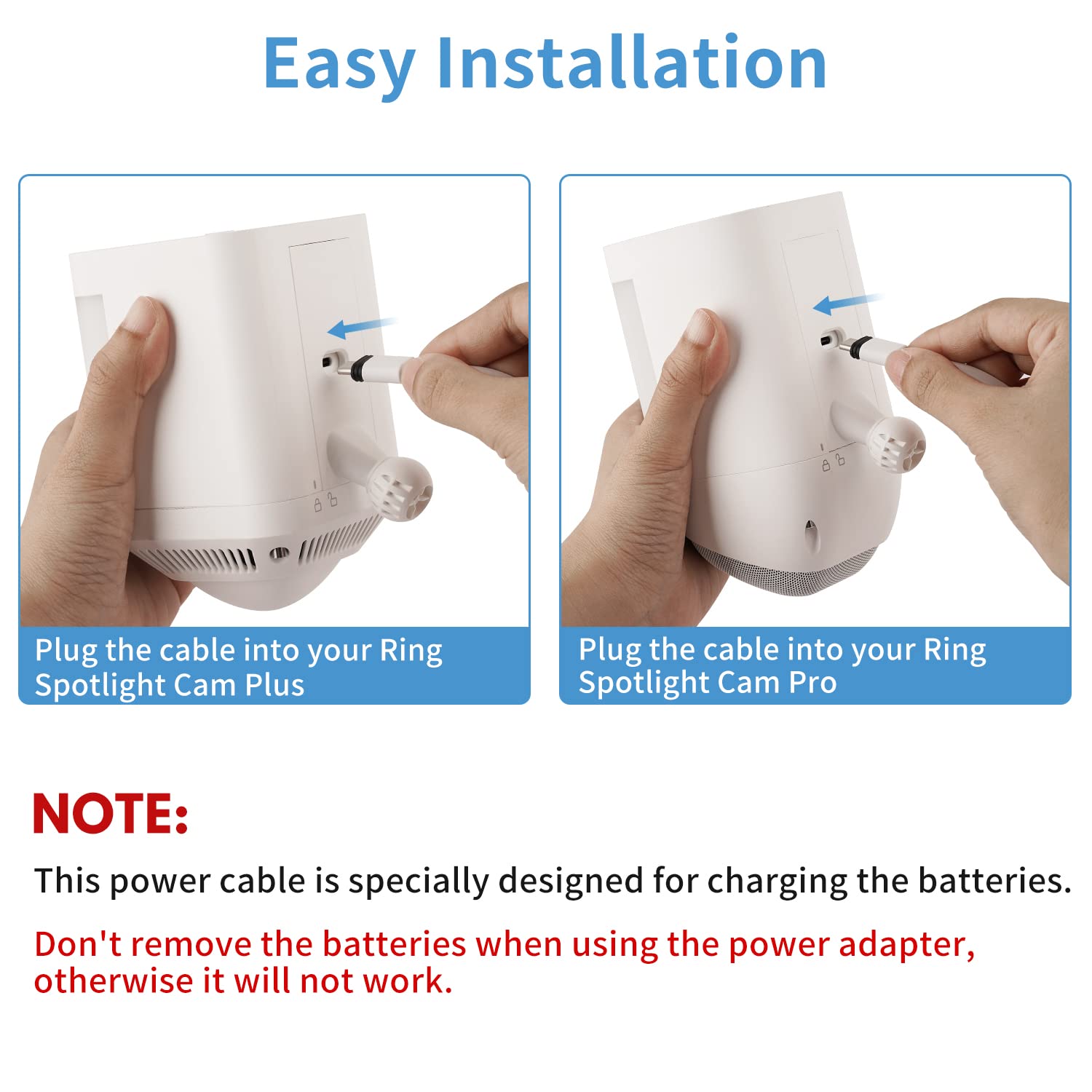 Alertcam Power Adapter For Ring Spotlight Cam Plus/Pro (Battery), With 25Ft/7.5M Flat Weatherproof Outdoor Cable Continuously Power Your Ring Camera   White
