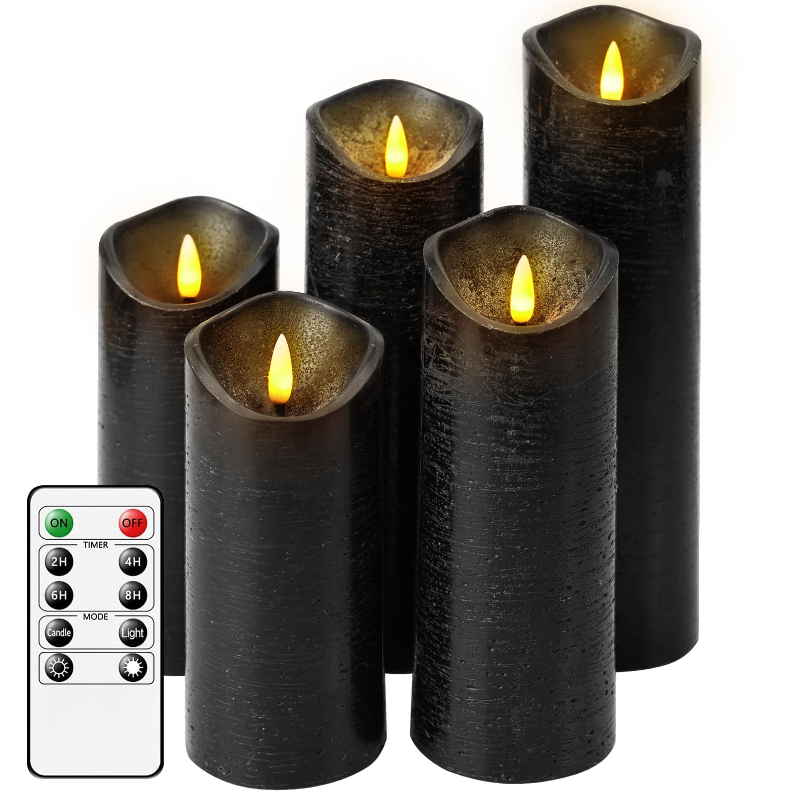 Nimiko Flickering Flameless Candles With Remote Control And Timer Set Of 5 Pc Real Wax Led Pillar Candles, Battery Operated Cand