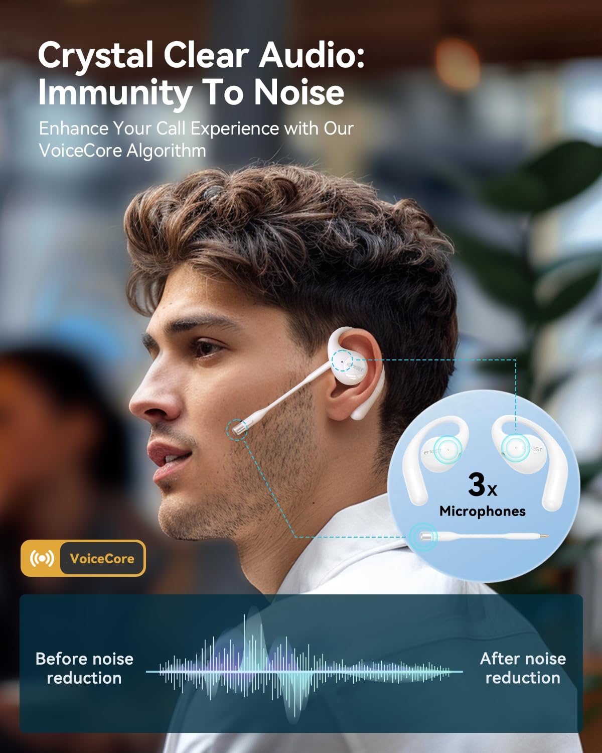 Emeet Airflow Open Ear Headphones With Mic, Bluetooth 5.3 Wireless Headsets With Detachable Microphone, Enc Noise Cancelling, Mu