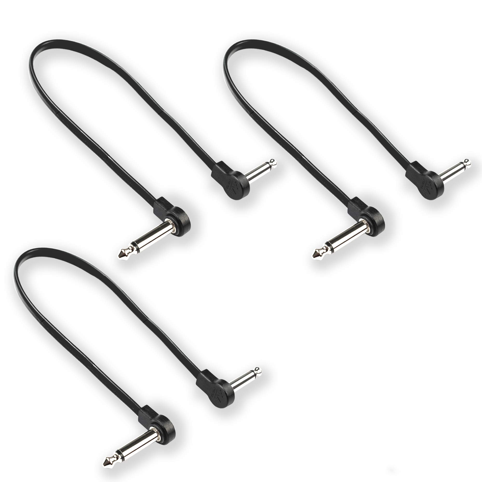 M Maka Flat Low Profile Guitar Patch Cable 20 Inch For Effects Pedals, 1/4 Inch Right Angle, Black, 3 Pack New Version