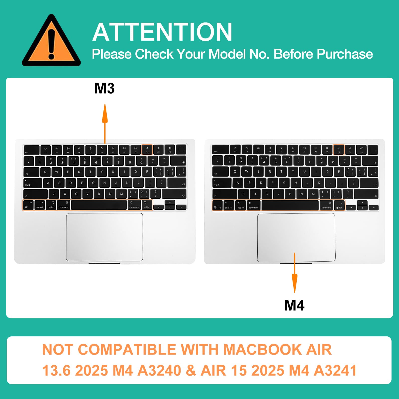 Mosiso Keyboard Cover Skin Compatible With Macbook Air 15 Inch M3 A3114 M2 A2941/Air 13.6 A3113 A2681/Pro 14/16 M4 M3 M2 M1, Mid