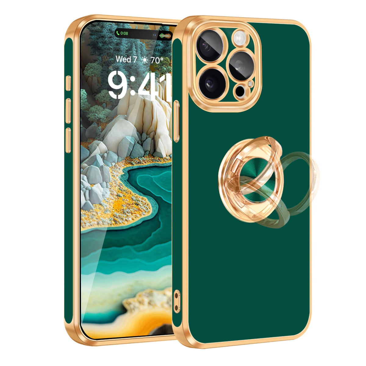 Fingic For Iphone 15 Pro Case[With 360 Ring Holder Stand][Support Magnetic Car Mount ]Kickstand Phone Case For Women Girls Boys 