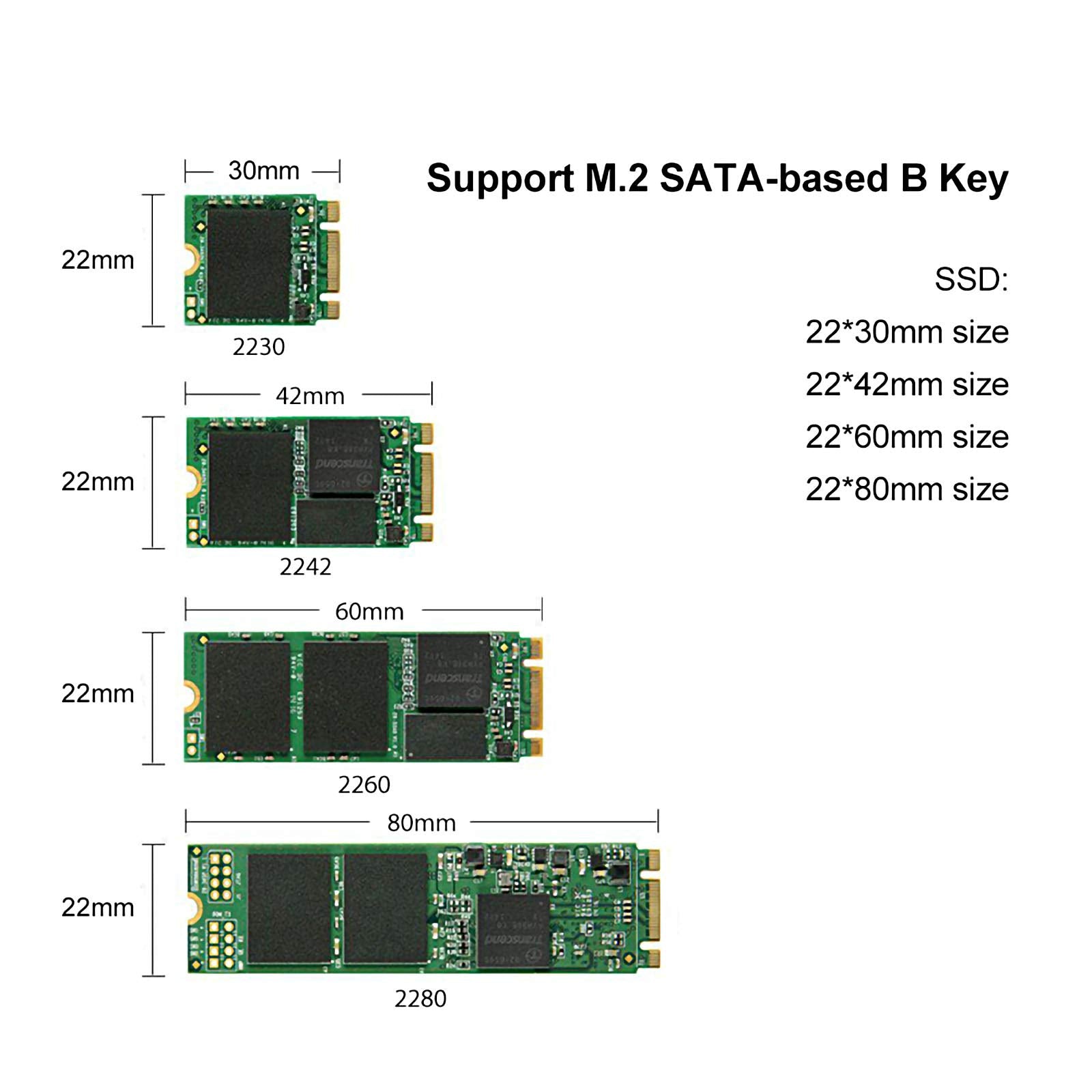 Jesot M.2 To Usb Adapter, B Key M.2 Ssd To Usb 3.0 Reader Card, Ngff Sata Converter Support Sata Based Sdd 2230 2242 2260 2280 N