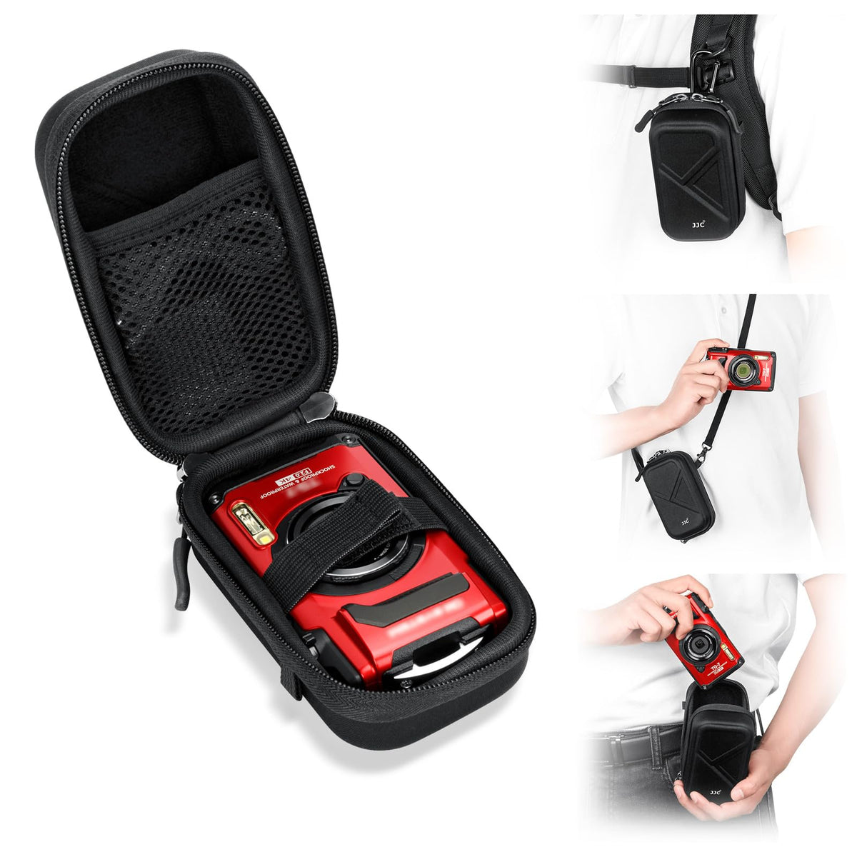 Hard Belt Camera Travel Case with Shoulder Strap Carabiner,Compact Camera Pouch for G7X Mark II Olympus TG-7 TG-6 TG-5 TG-4 Ricoh GR3 GR3X HDF Sony ZV-1 II ZV1 ZV-1F RX100 VII VI VA IV III II & More