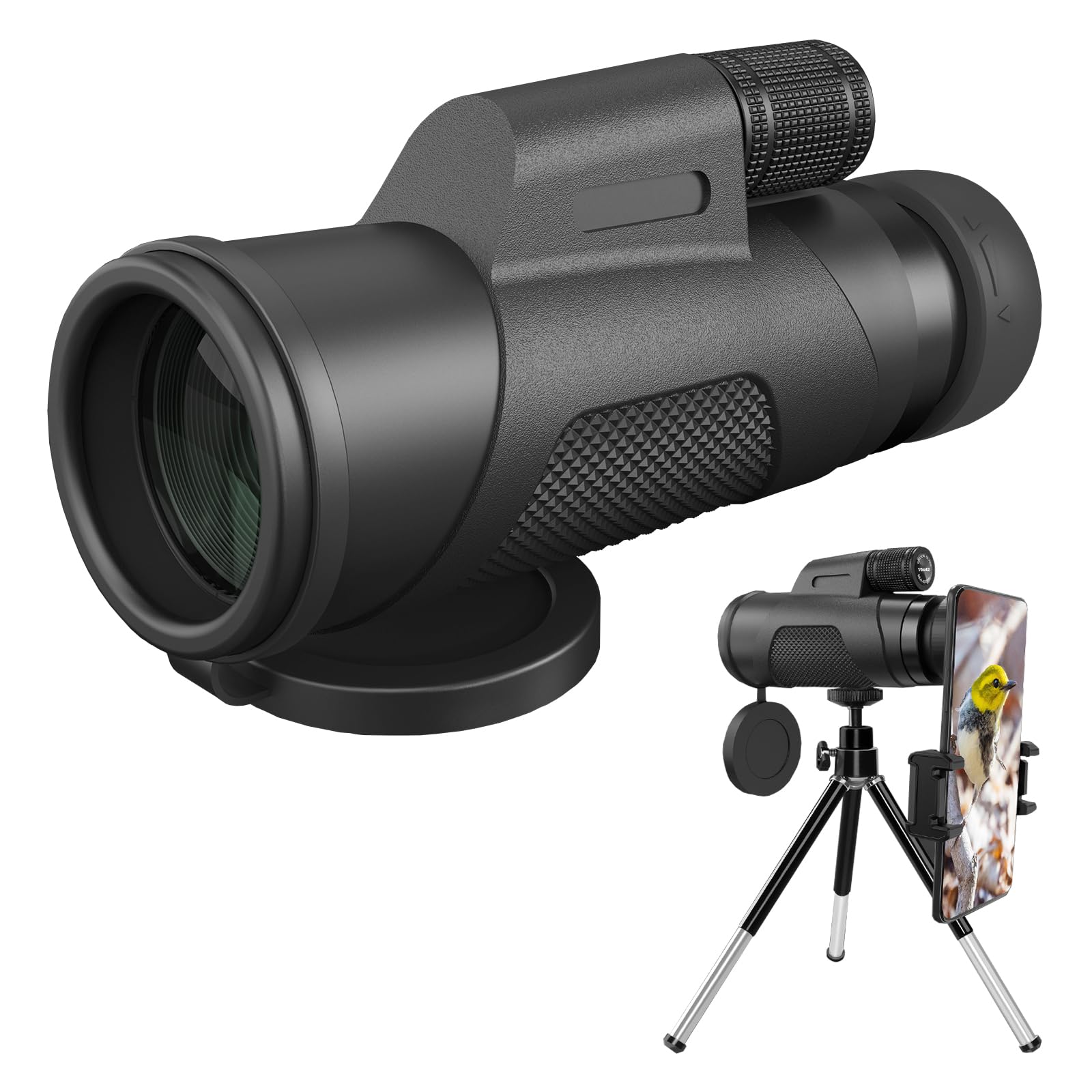 AMITHER Monocular Telescope for Smartphone, High Powered Monoculars for Adults with Phone Adapter & Metal Tripod Portable Handhe