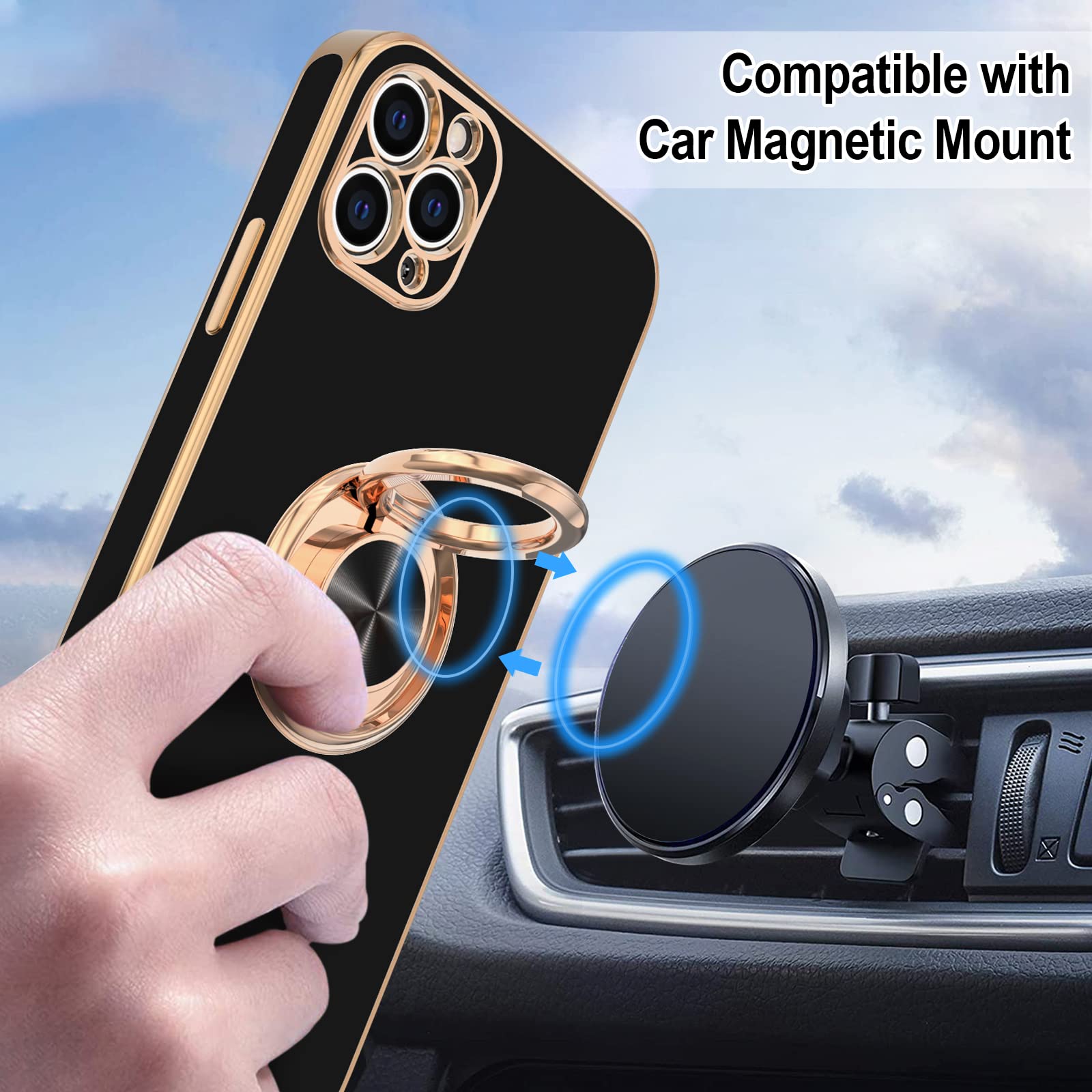Hython Case For Iphone 11 Pro Max Case With Ring Stand [360   Rotatable Ring Holder Magnetic Kickstand] [Shiny Plated Rose Gold