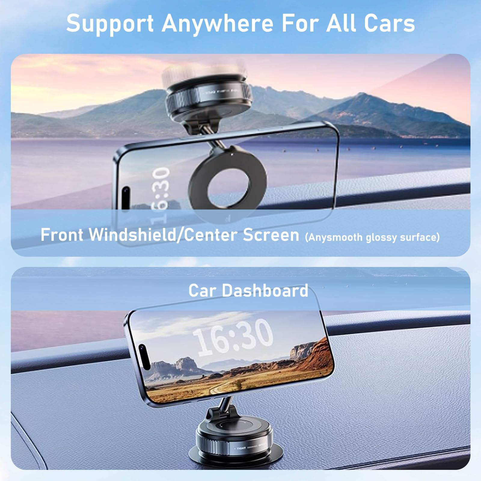 Juyosoft Vacuum Magnetic Phone Holder, 360 Adjustable Magnetic Car Mount, Foldable Portable Suction Cup Cell Phone Mount For Car