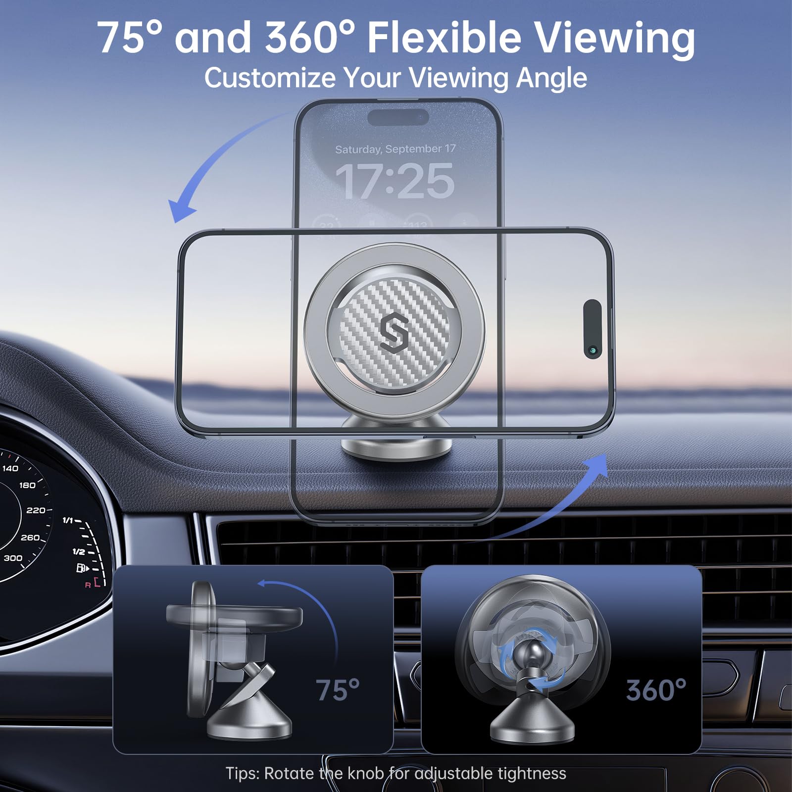 Syncwire For Magsafe Car Mount   Kevlar Material Magnetic Phone Holder For Car Dash,360 Rotation Strong Magnets Car Phone Holder