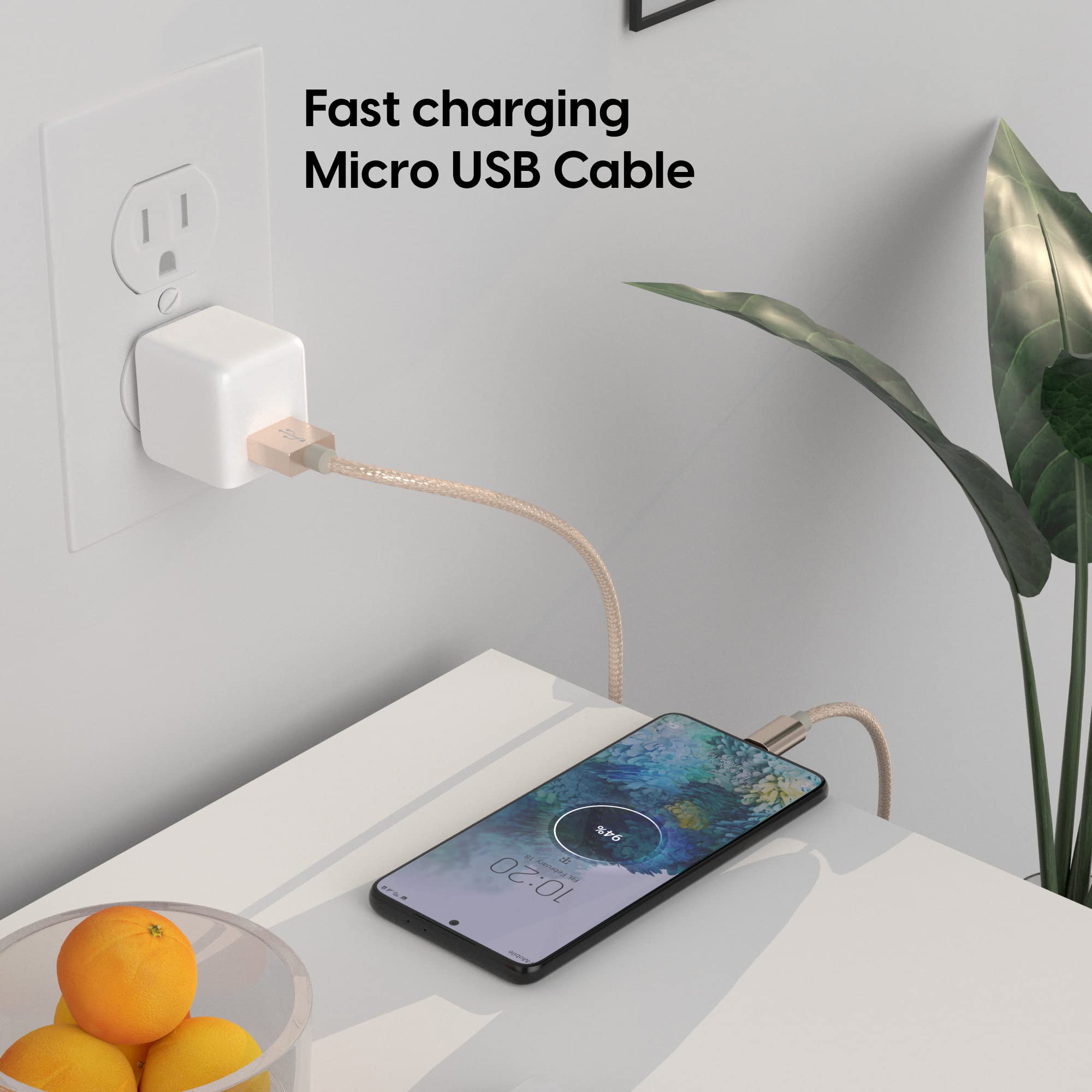 Talk Works Micro Usb Cable 6Ft Long Android Cell Phone Charger Braided Heavy Duty Fast Charging Cord For Samsung Galaxy S6 / S7,