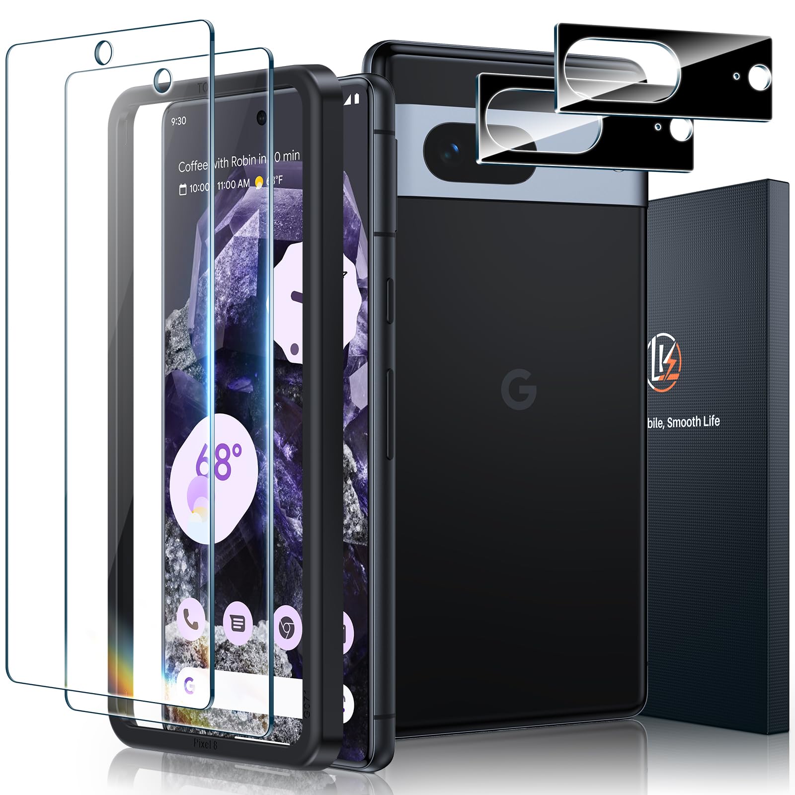 Lk 2 Pack For Google Pixel 8 Screen Protector With 2 Pack Camera Lens Protector, Hd Ultra Thin, 9H Hardness Tempered Glass Scree
