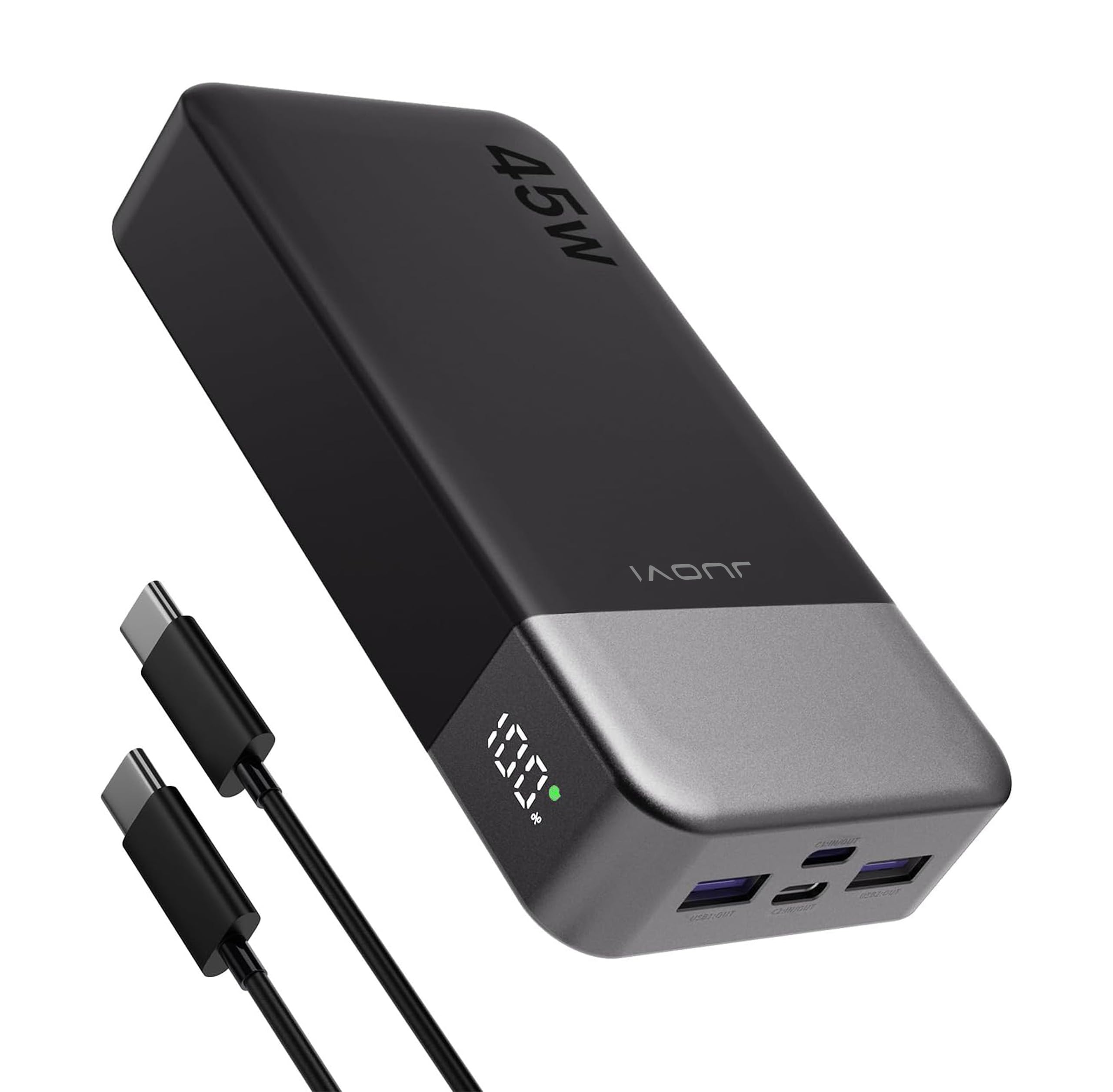 JUOVI J2621 Power Bank Portable Charger 20000mAh 45W, PD3.0 QC 4.0 Fast Charging Battery Pack with LED Display,2 USB-C,2 USB-A f
