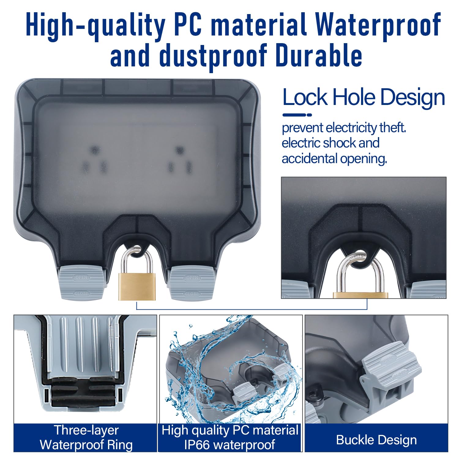 Zuyiyi Outdoor Power Outlet With 9.8Ft Extension Cord, Double Plug Outlet Extender, Weatherproof Waterproof Ip66 Outdoor Electri