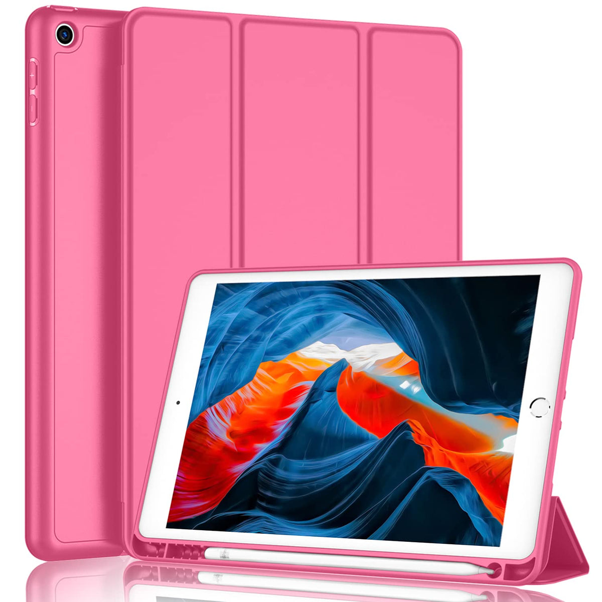 Imieet Ipad 9Th Generation Case 2021/Ipad 8Th Generation Case 2020 10.2 Inch With Pencil Holder, Ipad 7Th Gen 2019 Case With Soft Baby Skin Silicone Back, Auto Wake/Sleep Cover (Watermelon)