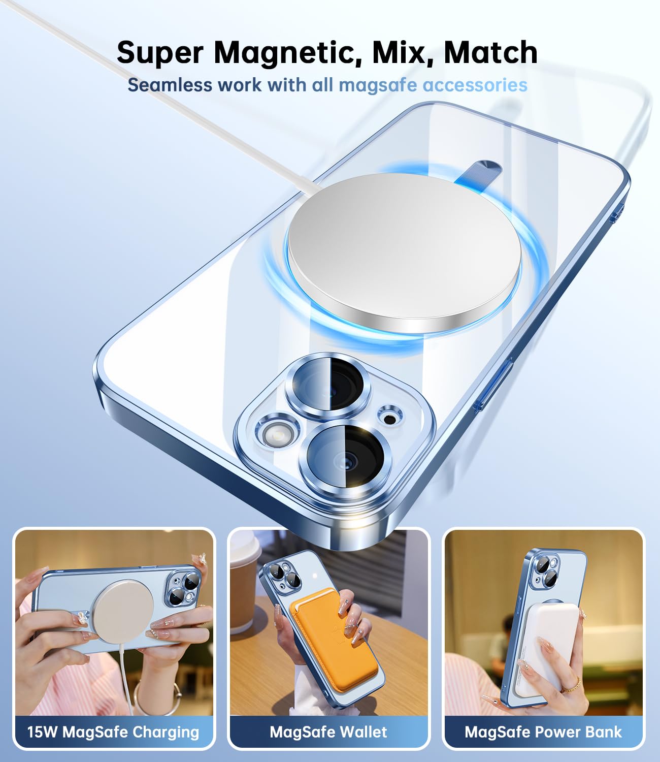 Waldeng For Iphone 14 Case With Integrated Camera Lens Protector, [Compatible With Magsafe] [Original Iphone Exterior], Crystal