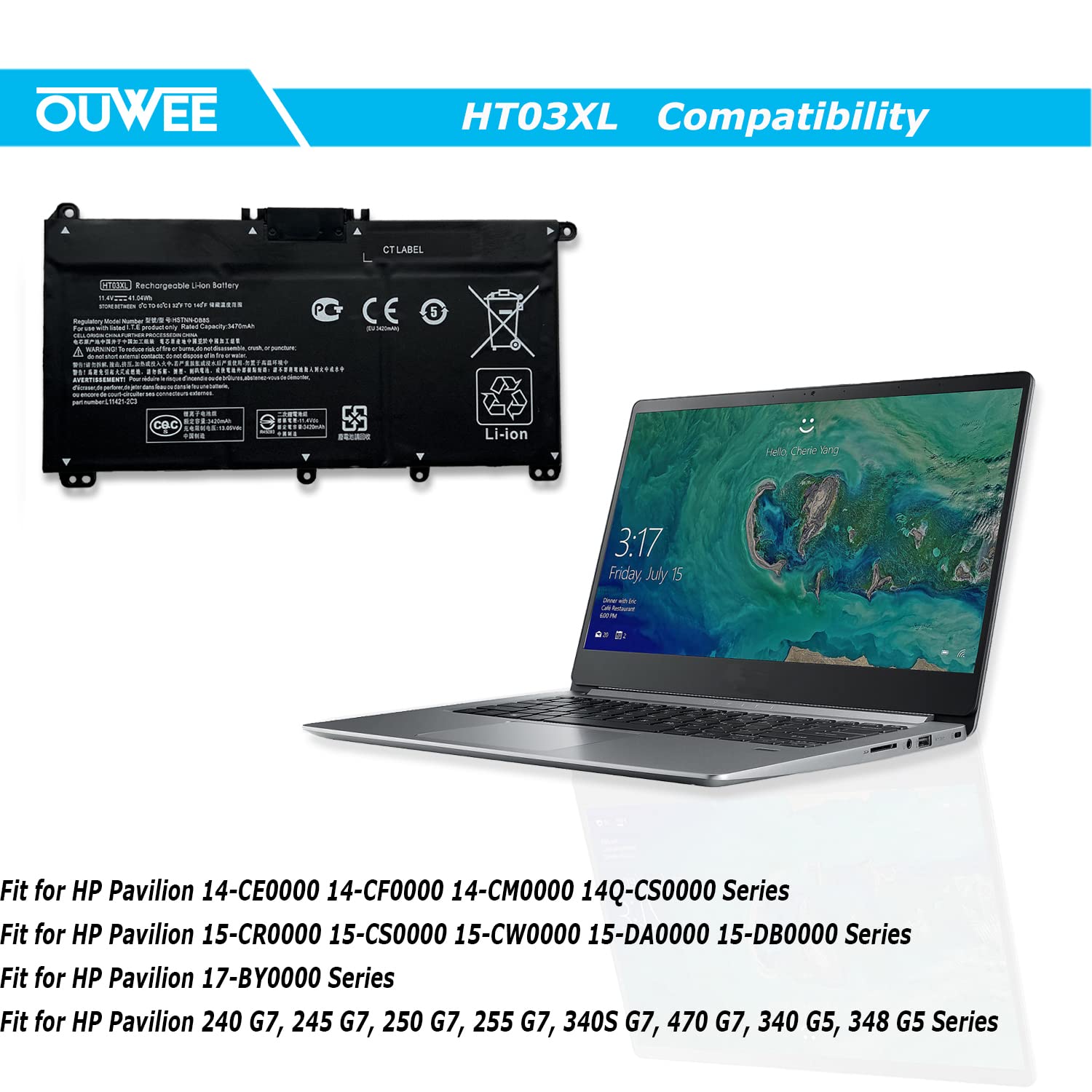 Ht03Xl Battery For Hp Laptop Battery L11119 855 Hp Battery For Hp Pavilion 15 Da 15 Db 15 Dw 15 Cs 15 Dy 17 By 17 Ca 14 Ce 14 Cf