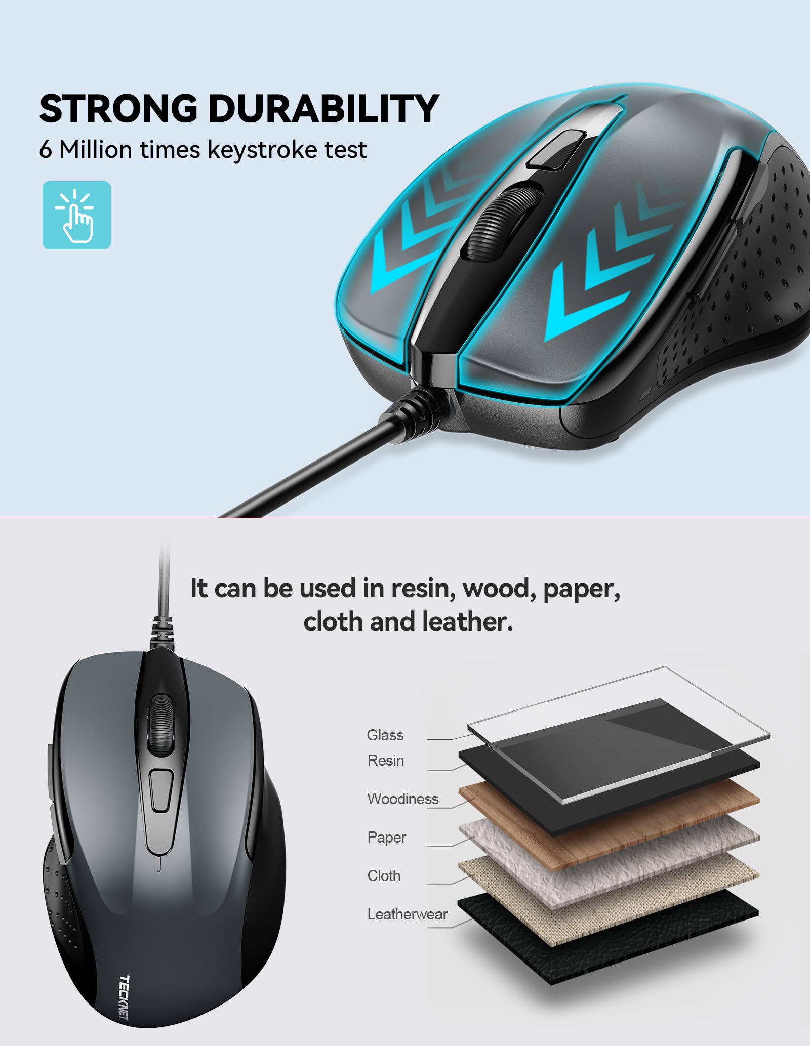 Tecknet Mouse Size Tecknet Usb Wired Mouse, 6 Button Corded Mouse With 4 Adjustable Dpi ...