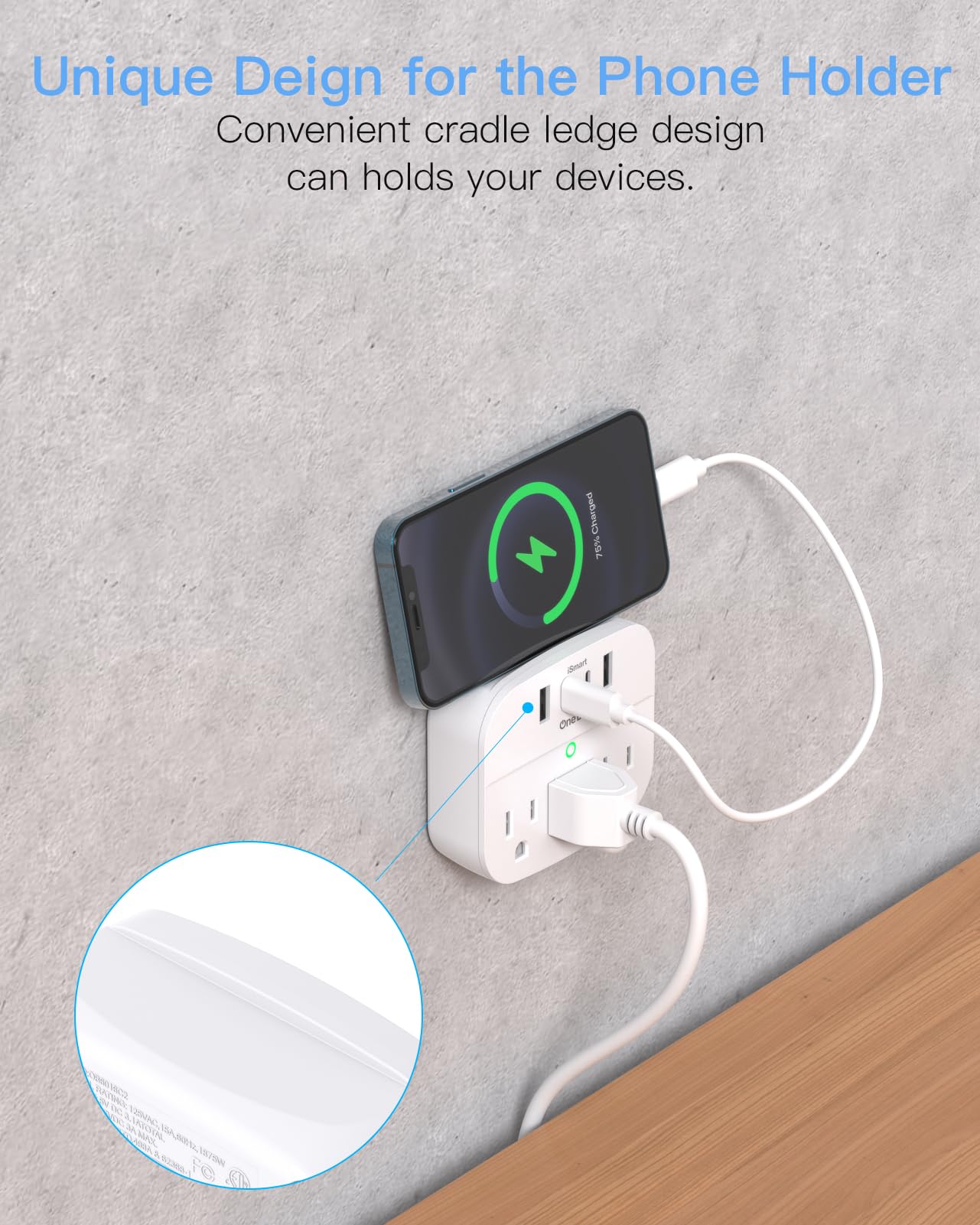 1 Pack Multi Plug Wall Outlet Splitter With Usb, Non Surge Protector For Cruise Ship, Cruise Outlet With 3 Wall Outlets 4 Usb Wa