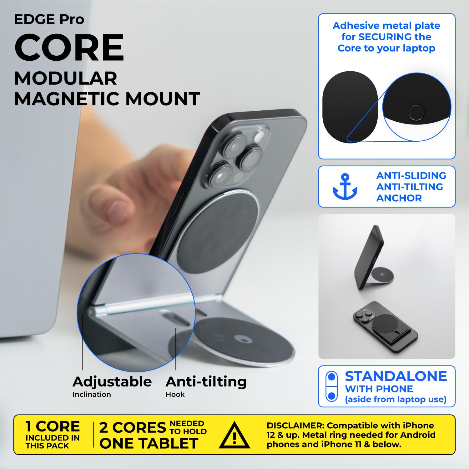 Rolling Square Edge Pro Core   Magsafe Compatible Mobile Phone Magnetic Holder For Smartworking And Productivity   Space Grey