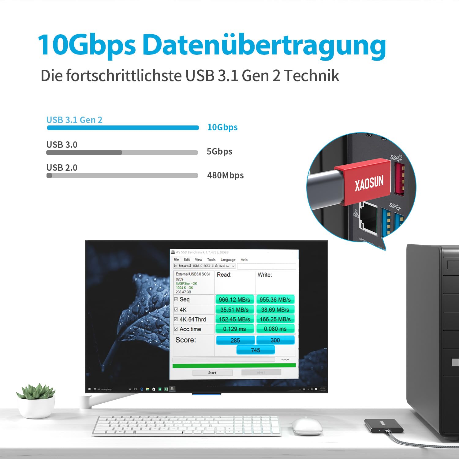 [10Gbps] Usb C Female To Usb Male Adapter (2 Pack), 3.1 Usb A To Usb C Adapter, Xaosun One Sided Superspeed Data Sync & 100W Fas