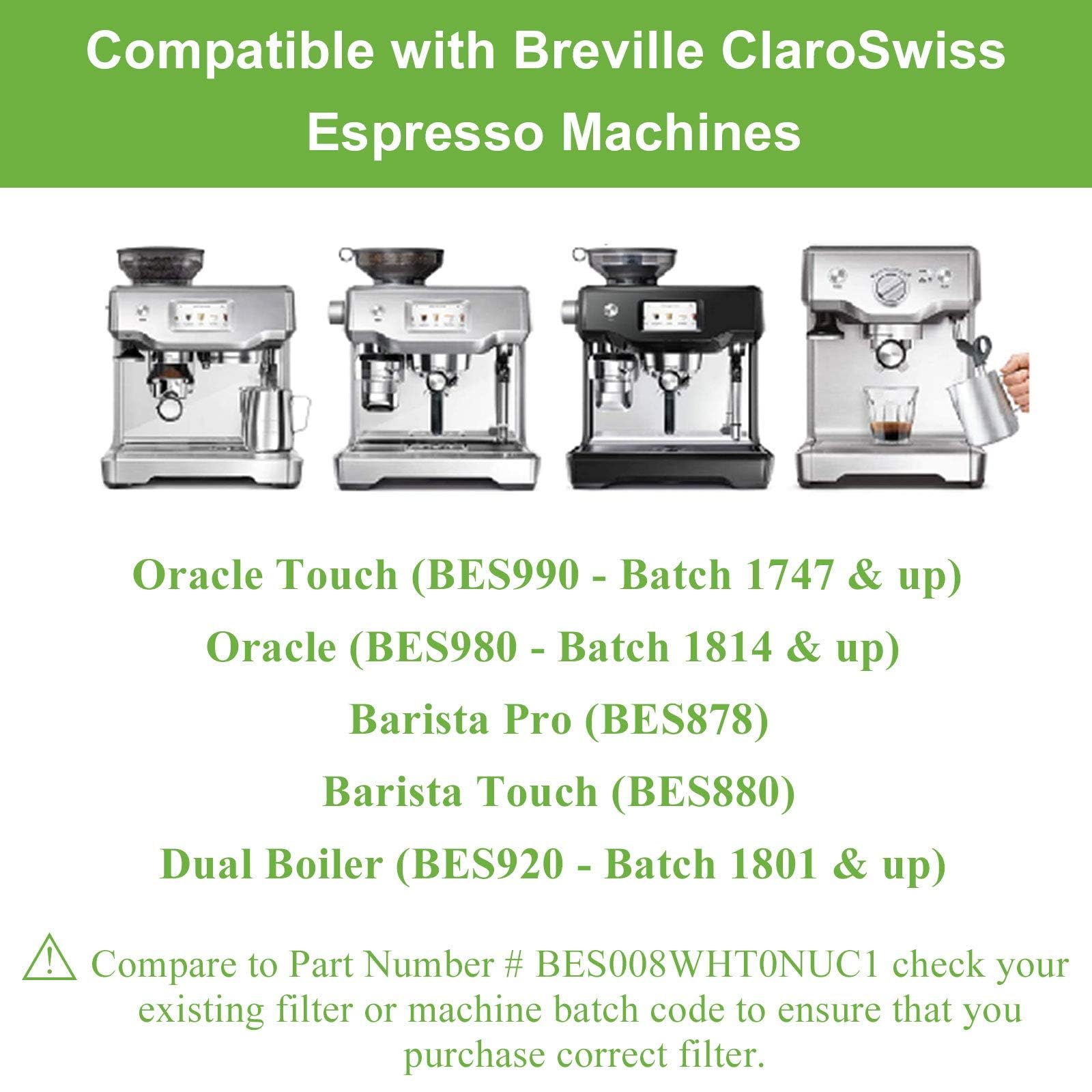 8Pcs Water Filters For Breville Barista Touch, Oracle Touch, Barista Pro, Claro Swiss Espresso Machines Bes880, Bes878, Bes870,