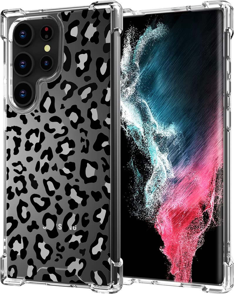Hungo Samung Galaxy S23 Ultra Case Leopard Cheetah Cute Clear Design, Girly For Women Girls Floral Transparent Case Compatible W
