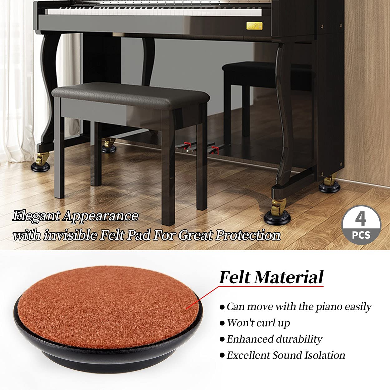 Piano Caster Cups Leg Floor Protectors Wogod Upright Piano Caster Cups Felt Bottom Leg Pads For Wood Floor Furniture