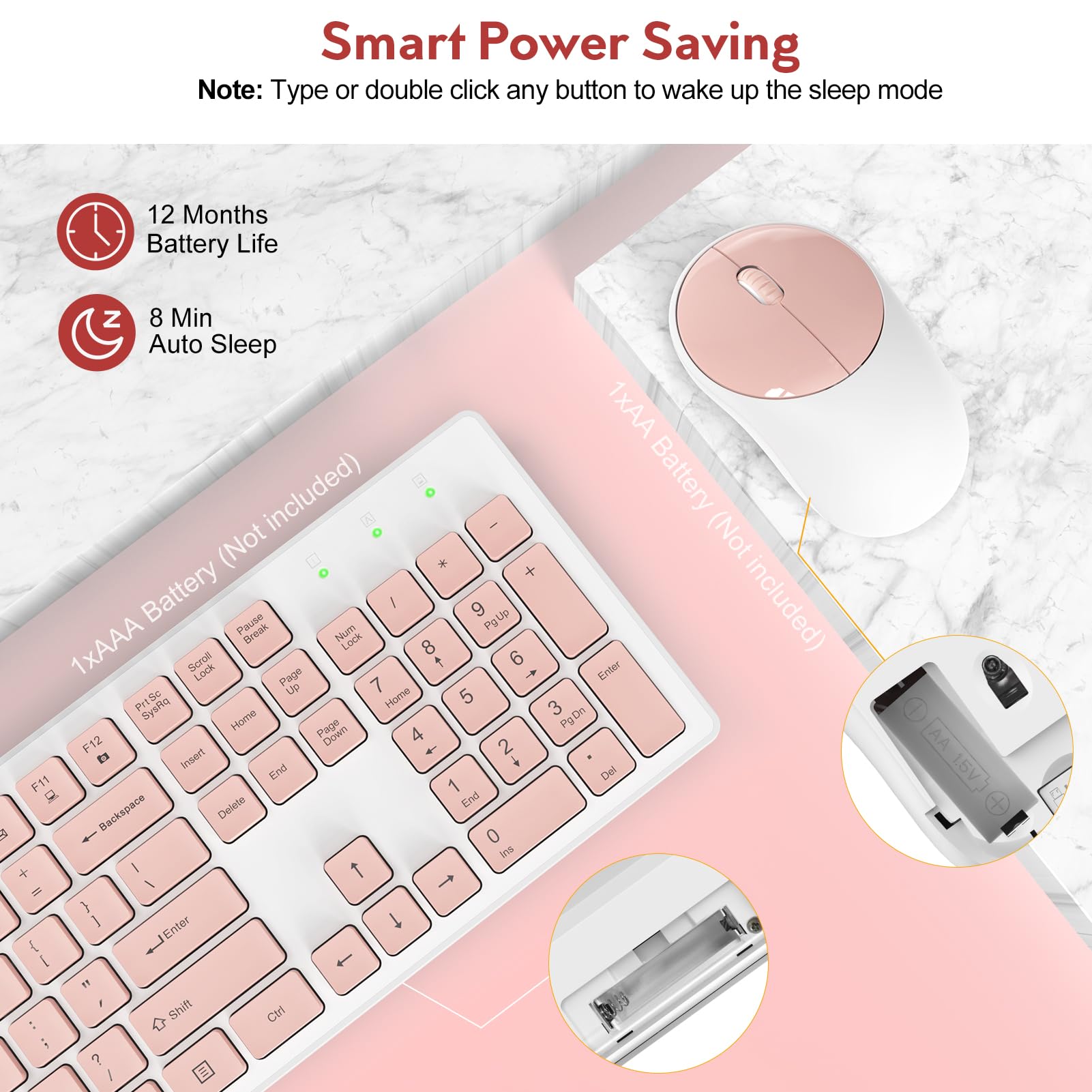 Wireless Keyboard And Mouse, Trueque Silent 2.4Ghz Cordless Full Size Usb Mouse Combo, Long Battery Life, Lag Free For Computer,