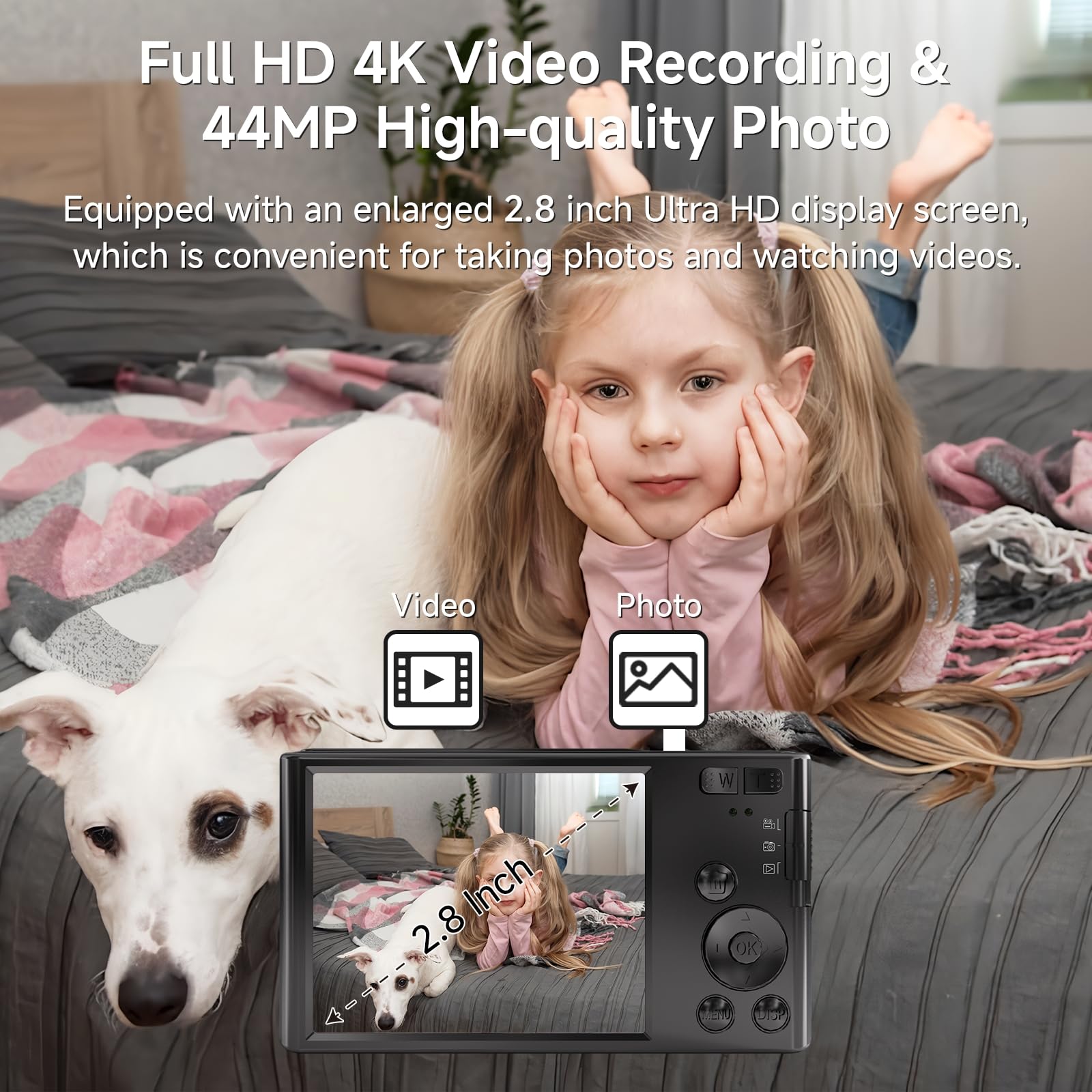Digital Camera, Fhd 1080P 44Mp Digital Camera For Kids Video Camera With 64Gb Sd Card 16X Digital Zoom, Compact Point And Shoot