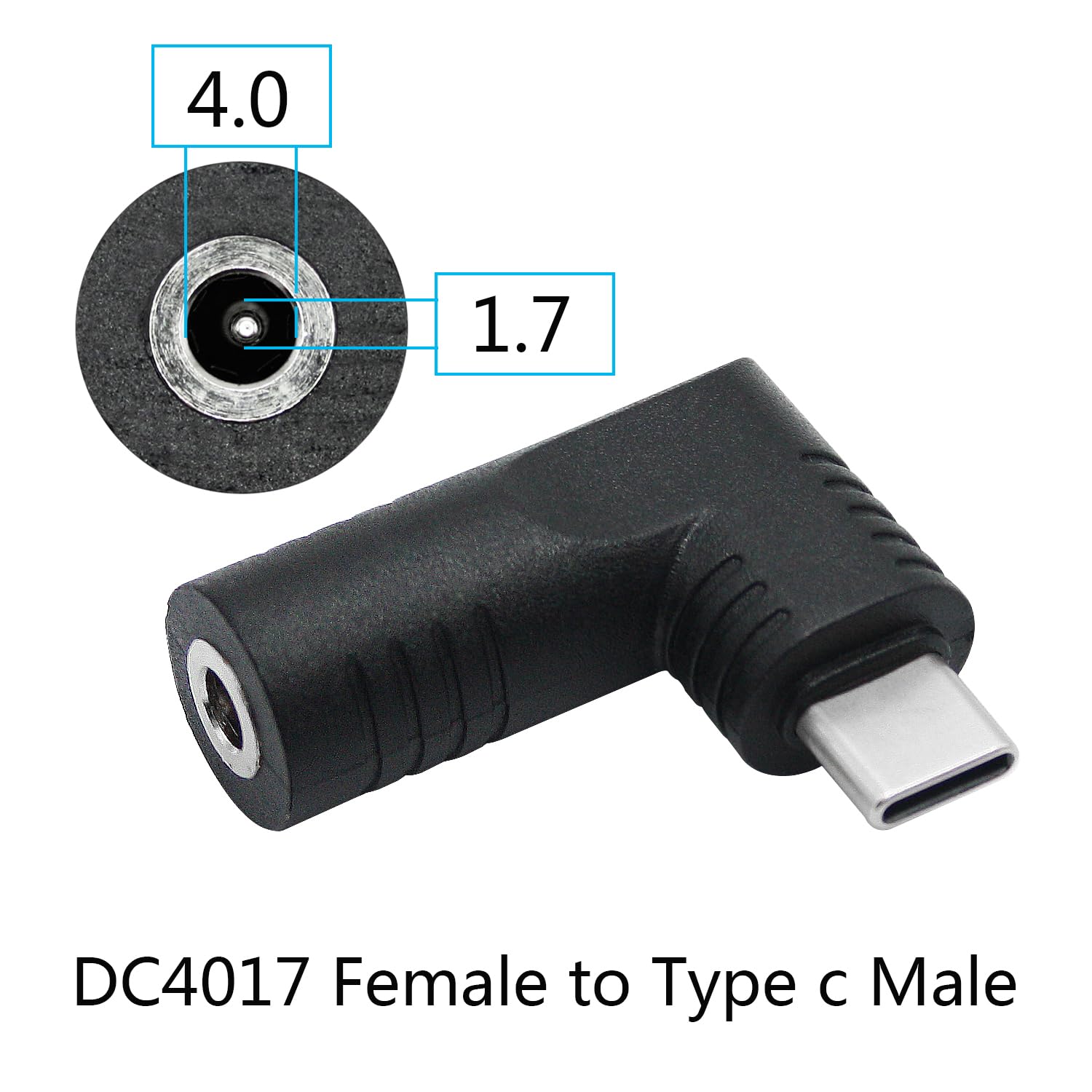 Right Angle Dc 4017 To Usb C Connector Adapter, 90 Degree Pd 65W Dc 4.0Mm X 1.7Mm To Usb Type C Male Plug Power Charge Adapter F