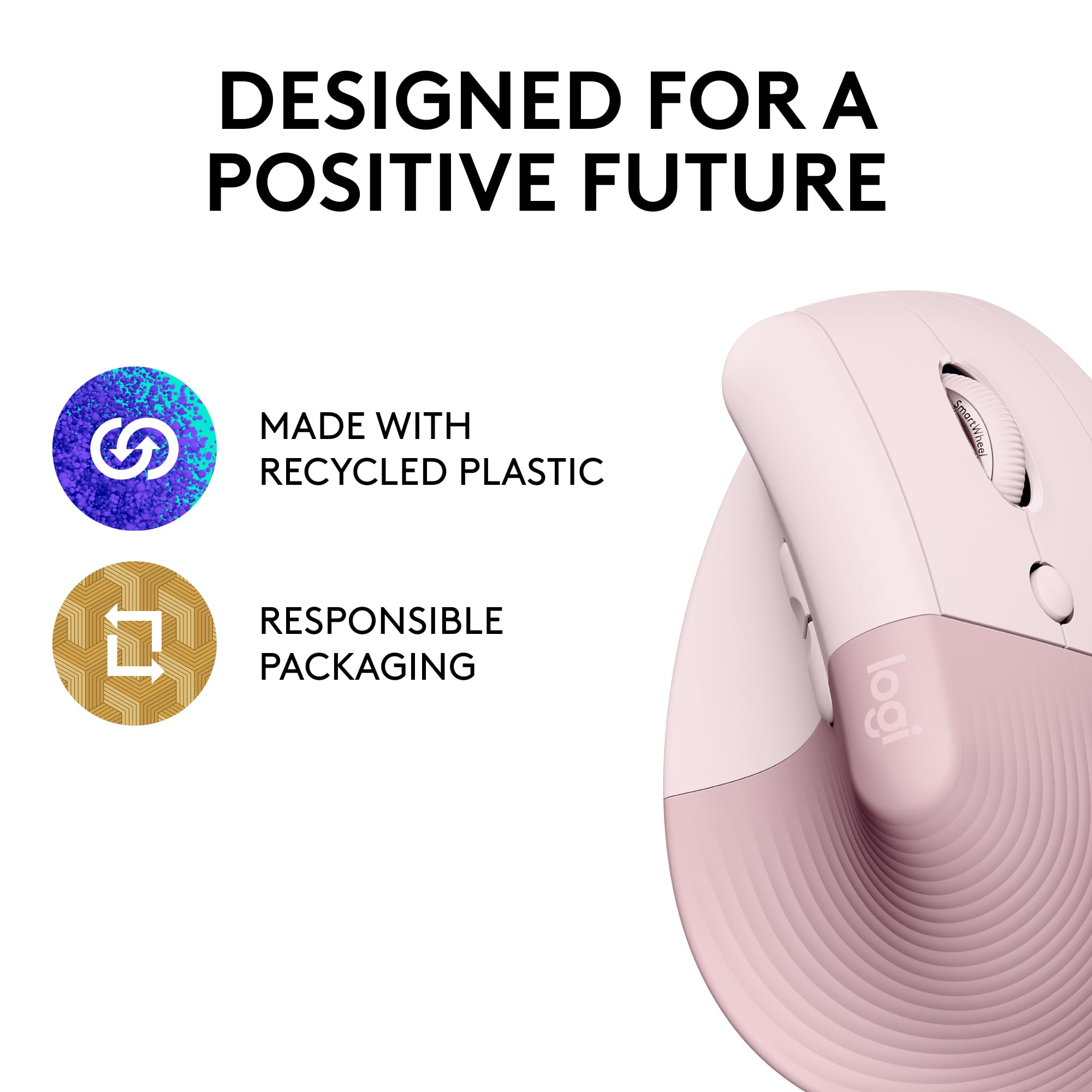 Logitech Lift Vertical Ergonomic Mouse, Wireless, Bluetooth Or Logi Bolt Usb Receiver, Quiet Clicks, 4 Buttons, Compatible With