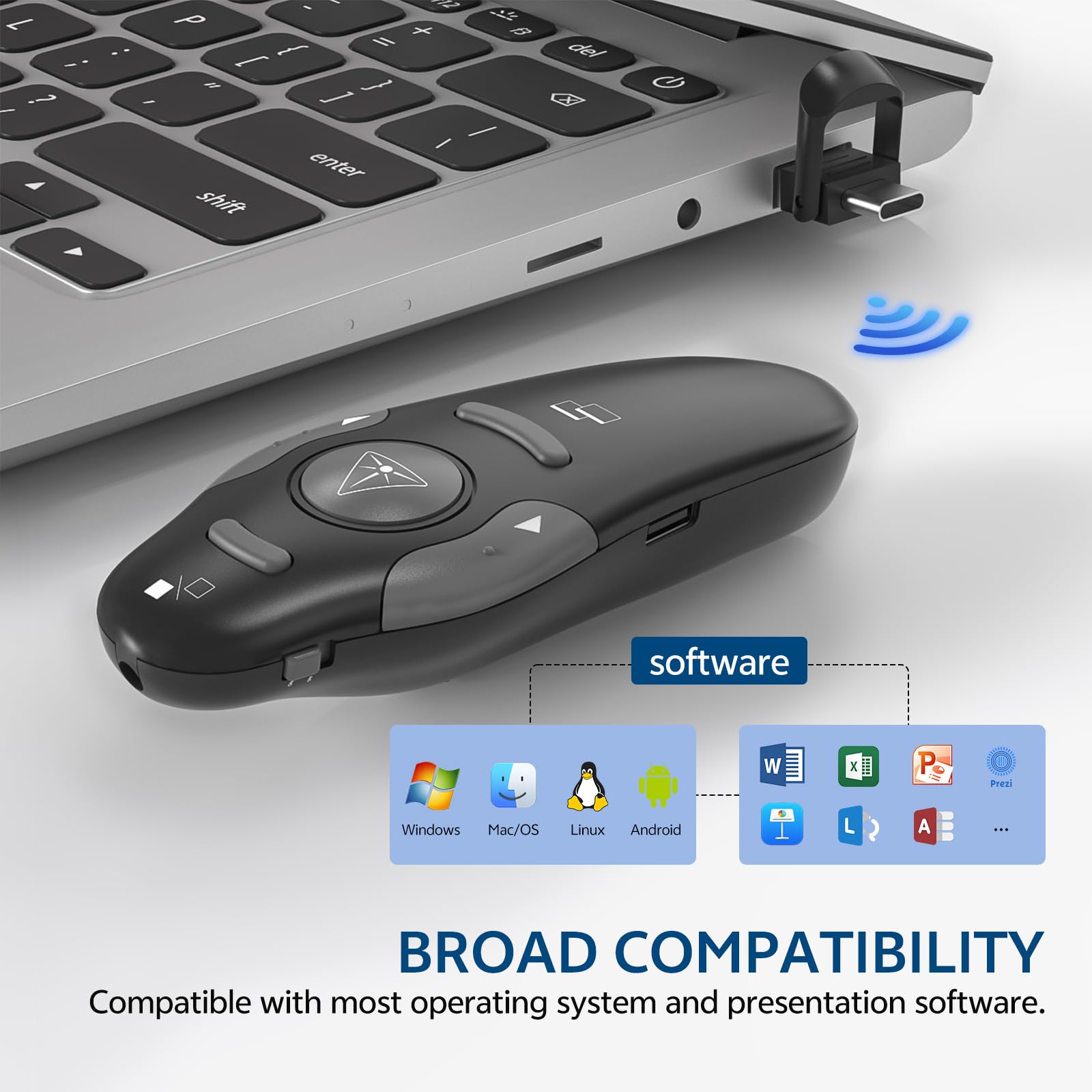 [2 In 1 Usb C + Rechargeable] Presentation Clickers, Powerpoint Clicker Wireless Presenter Remote, Presentation Pointer Ppt Slid