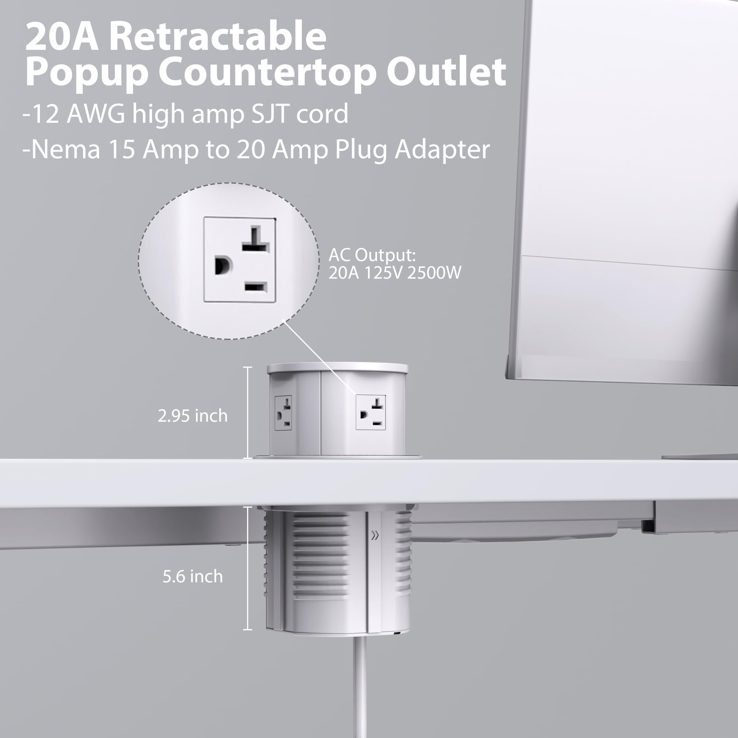 Annquan 20 Amp Pop Up Countertop Outlet With 15W Wireless Charger,Max 65W Power Delivery,4.75 Pop Up Electrical Outlet With 3 Ou