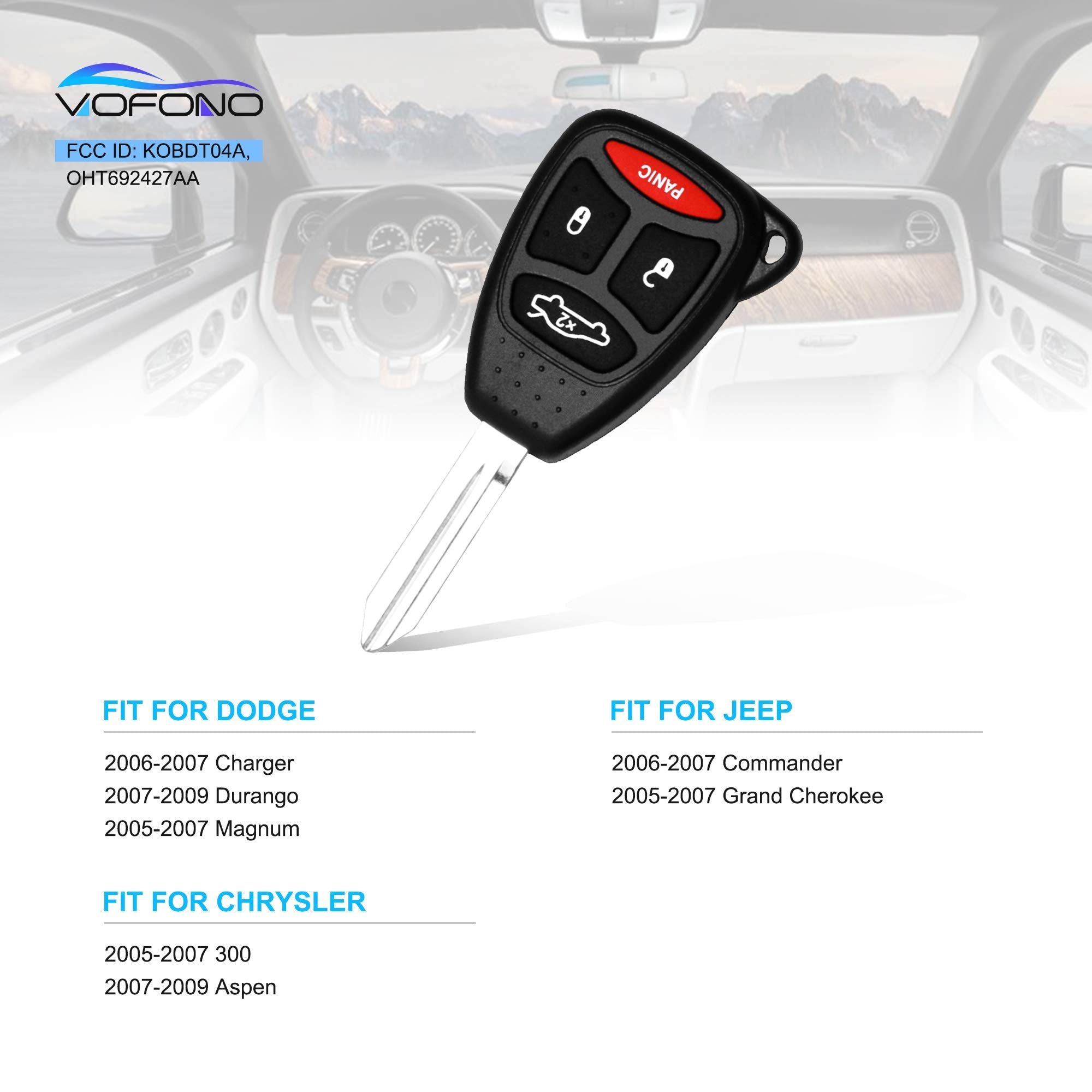 Key Fob Keyless Entry Remote Fit For Chrysler 300 2005 2007, Aspen 2007 2009, Dodge Charger 2006 2007, Durango 2007 2009, Jeep C