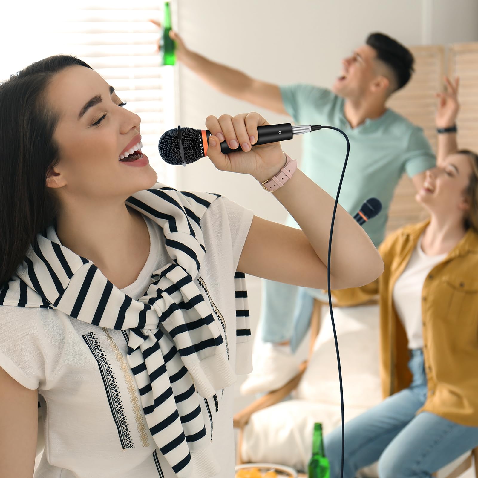 Hotec Premium Wired Vocal Dynamic Handheld Microphones   Includes 19Ft Detachable Xlr Cable And On/Off Switch   2 Pack, Metal Bl