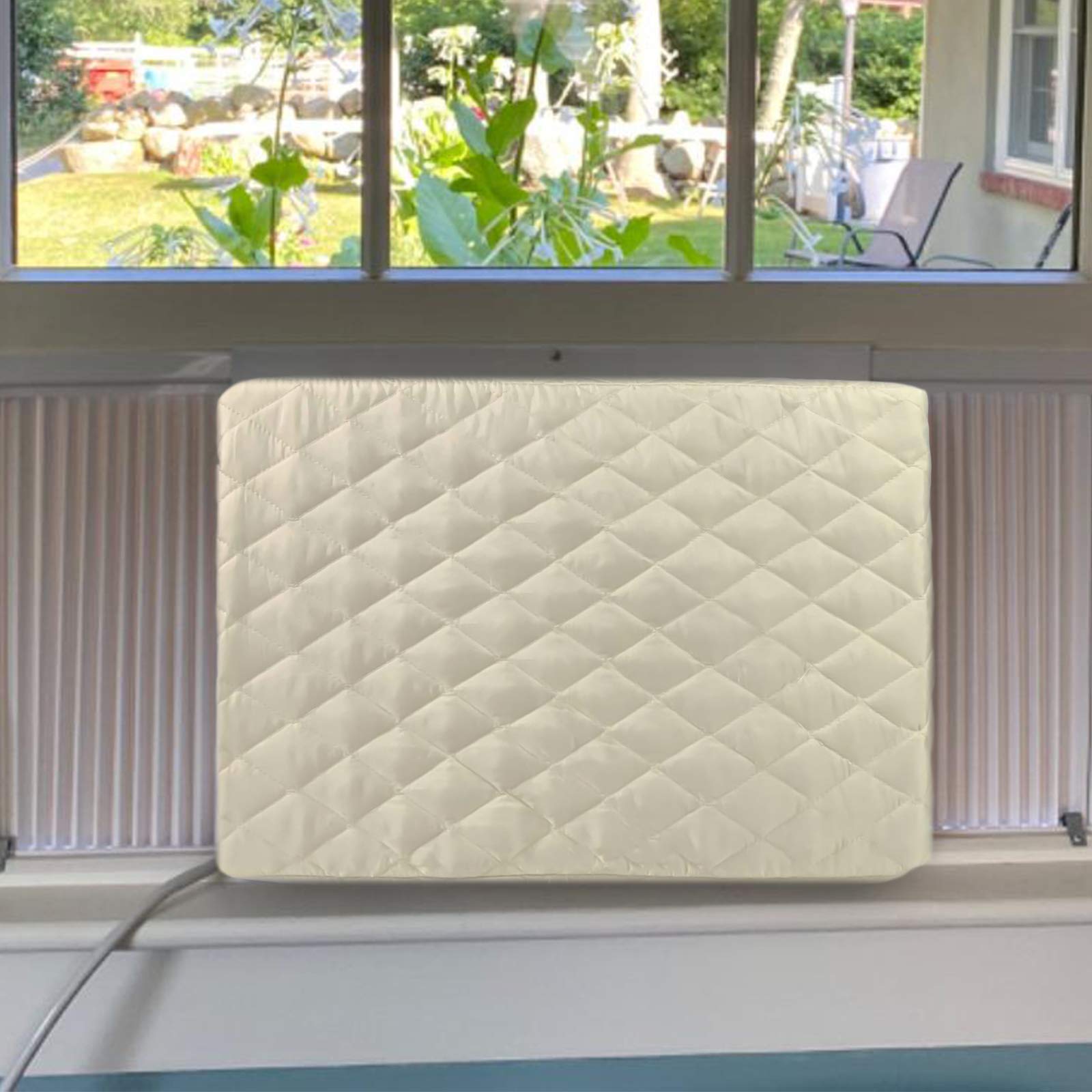 Homydom Ac Cover Indoor, Air Conditioner Cover Inside Window Ac Unit Cover, Double Insulation With Elastic Strap, Light Yellow S