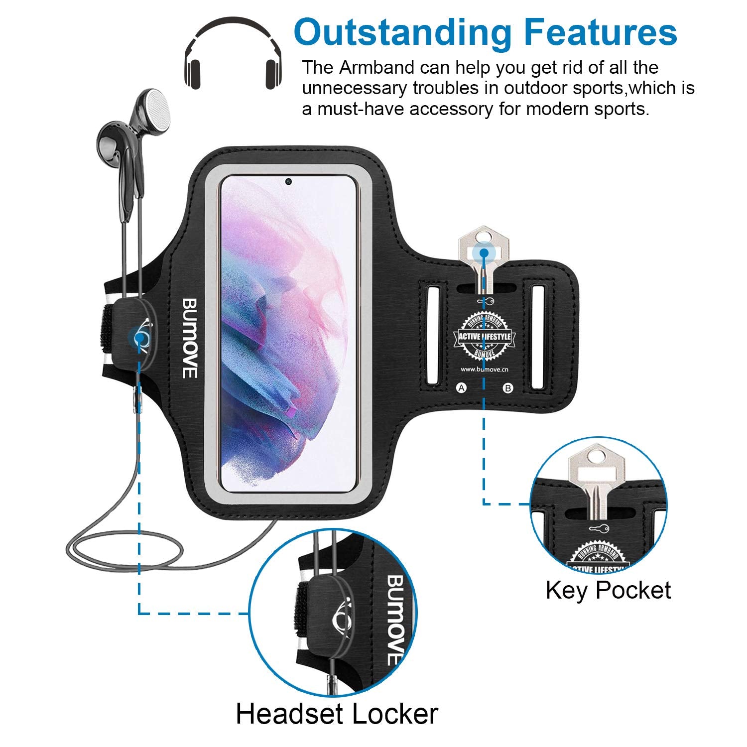 Bumove Phone Running Armband For Samsung Galaxy S24+/S23+/S22+, S20 Fe/S21 Fe, S24 Plus, S23 Plus Gym Workouts Sports Arm Band,