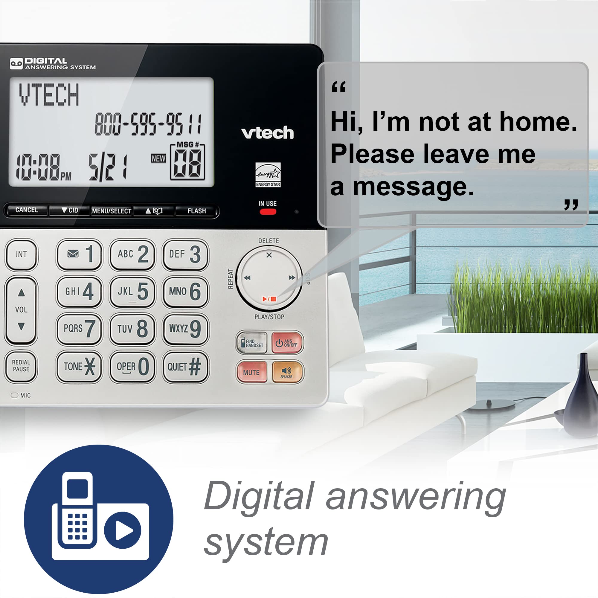 Vtech Vg208 Dect 6.0 Corded/Cordless Phone For Home With Answering Machine, Call Blocking, Caller Id, Large Backlit Display, Dup