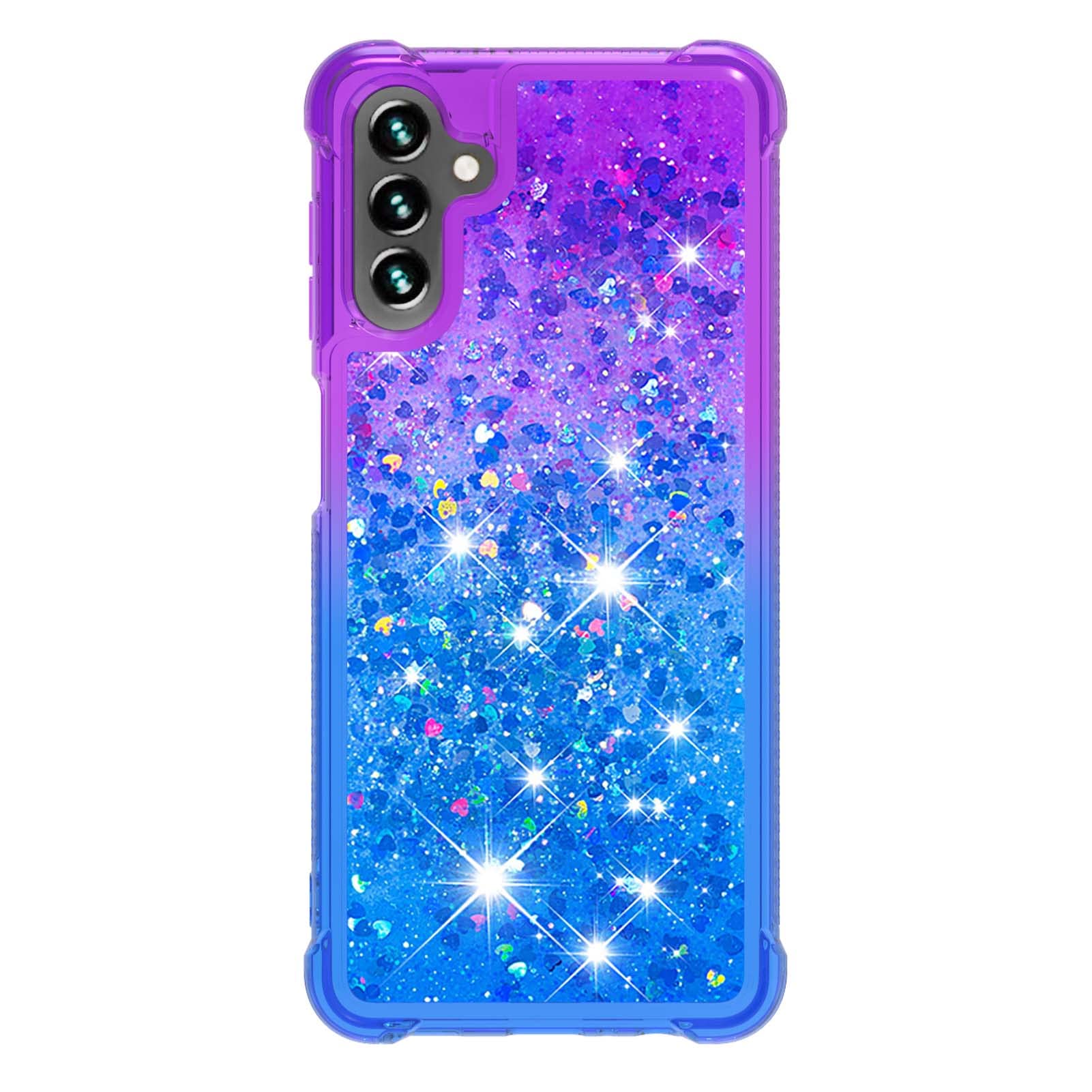 Caiyunl For Samsung Galaxy A14 5G Phone Case With Screen Protector, Women Girls Cute Glitter Bling Floating Liquid Soft Tpu Girl
