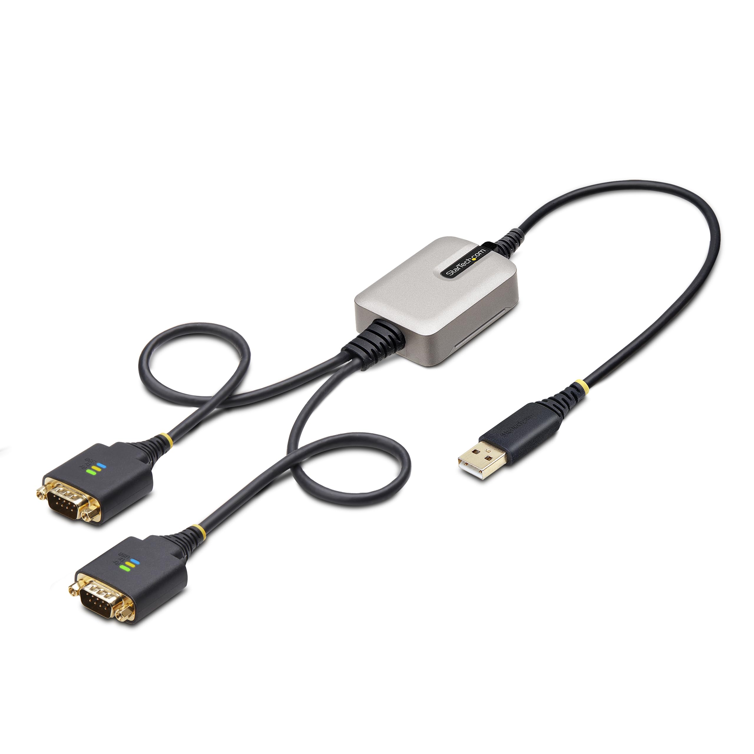StarTech.com 2ft (60cm) 2 Port USB to Serial Adapter Cable, COM Retention, FTDI, USB to DB9 RS232, Changeable DB9 Screws/Nuts