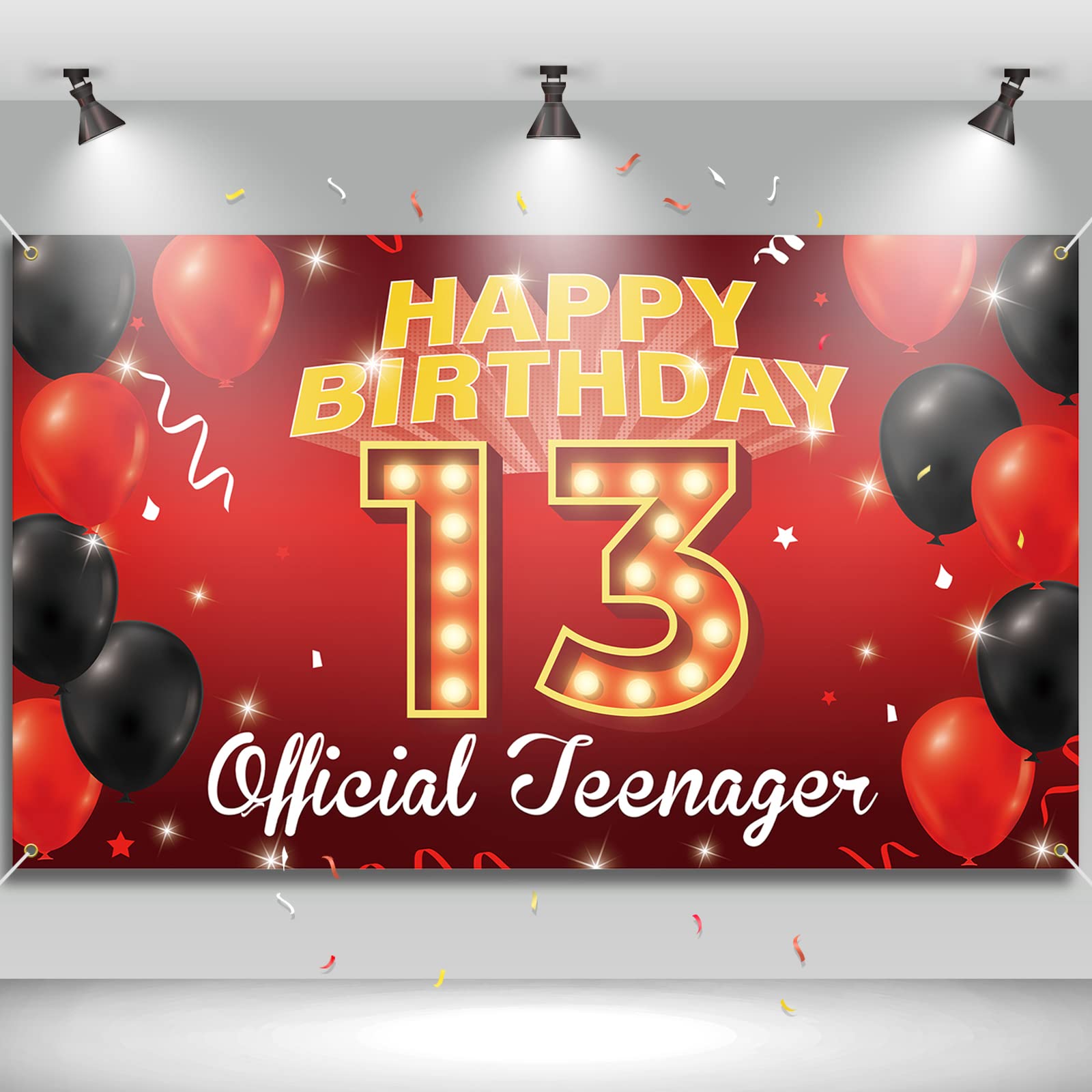 13Th Birthday Decorations For Boys Girls, Happy 13Th Birthday Backdrop Banner, Official Teenager Birthday Photo Booth Props Red,