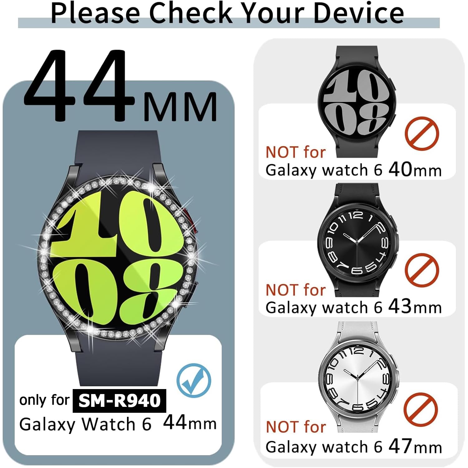 [6Pack] Richone For Galaxy Watch 6 44Mm Rhinestones Screen Protector Cases Samsung Smart Watch 6 Sm-R940 Protective Covers Acces