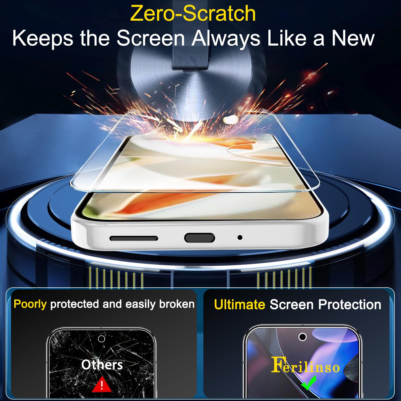 Ferilinso Full Coverage 3 Pack Screen Protector For Google Pixel 9 Pro [Phone Case Friendly], 3 Pack Tempered Glass Camera Lens